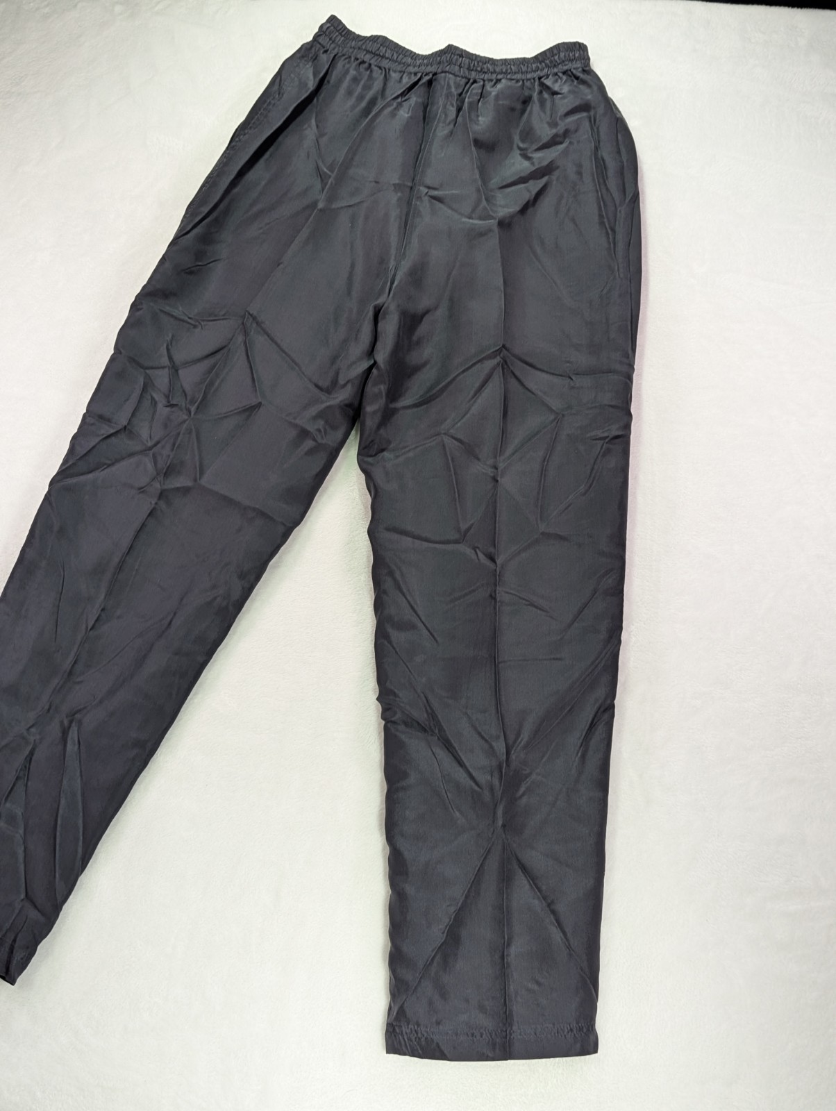 Vintage 80s Black Silk Track Pants Womens Size S Straight Leg Lined Pockets