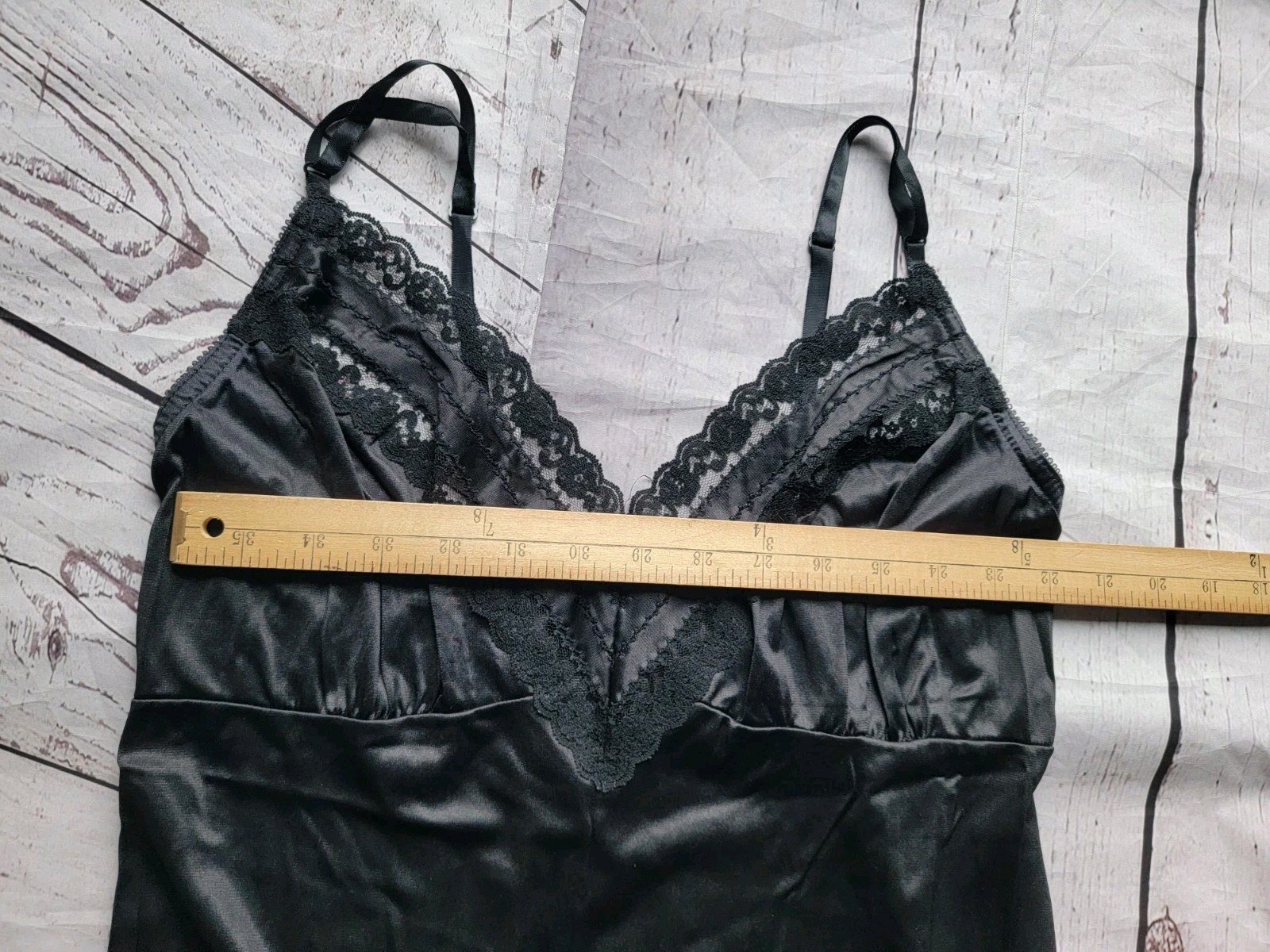 VTG Bari Black Fancy Scalloped Lace Union Made Nylon Full Slip Dress sz 36