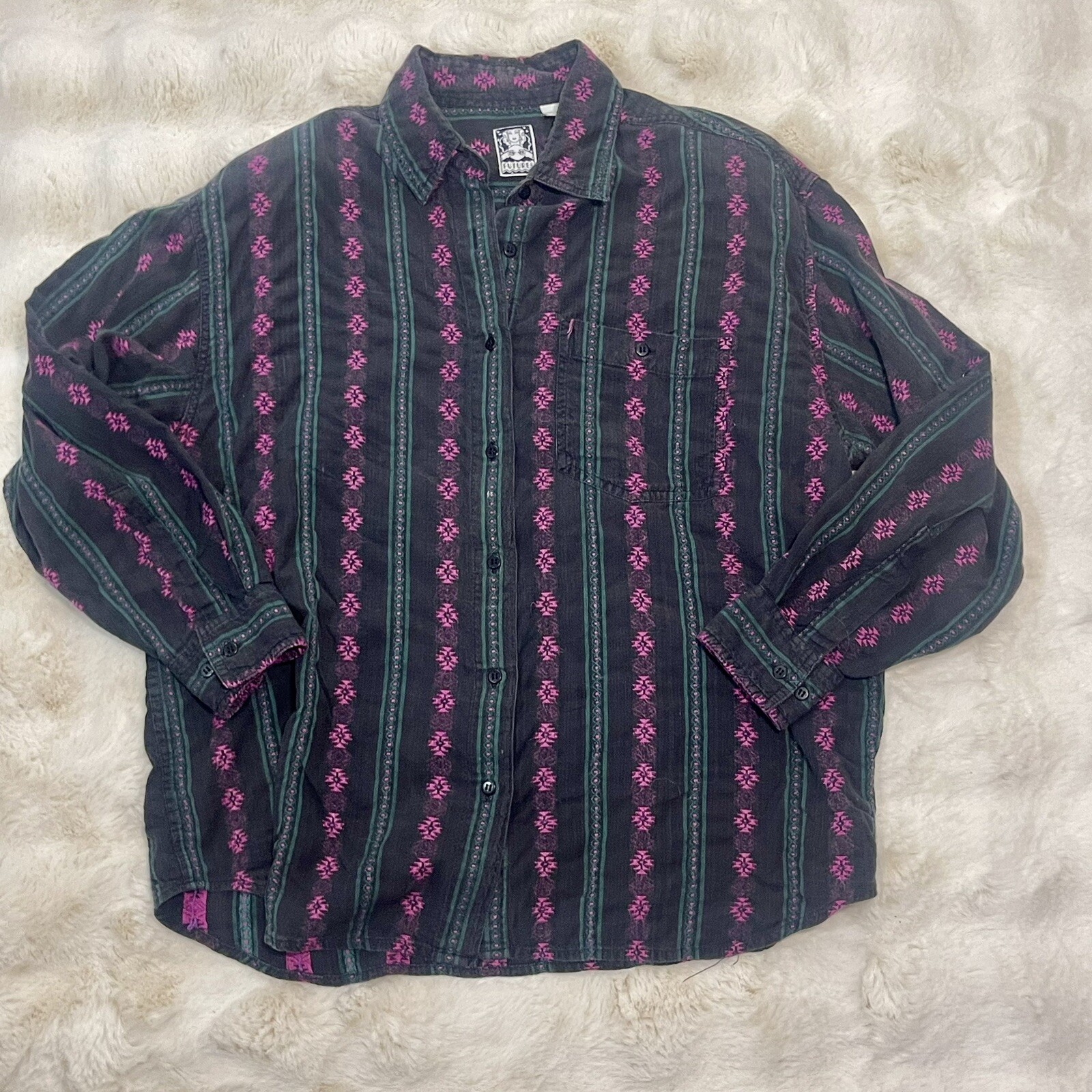 Futures Vtg 90’s Aztec Embroidered Distressed Worn Button Up Grunge Top Sz 1X