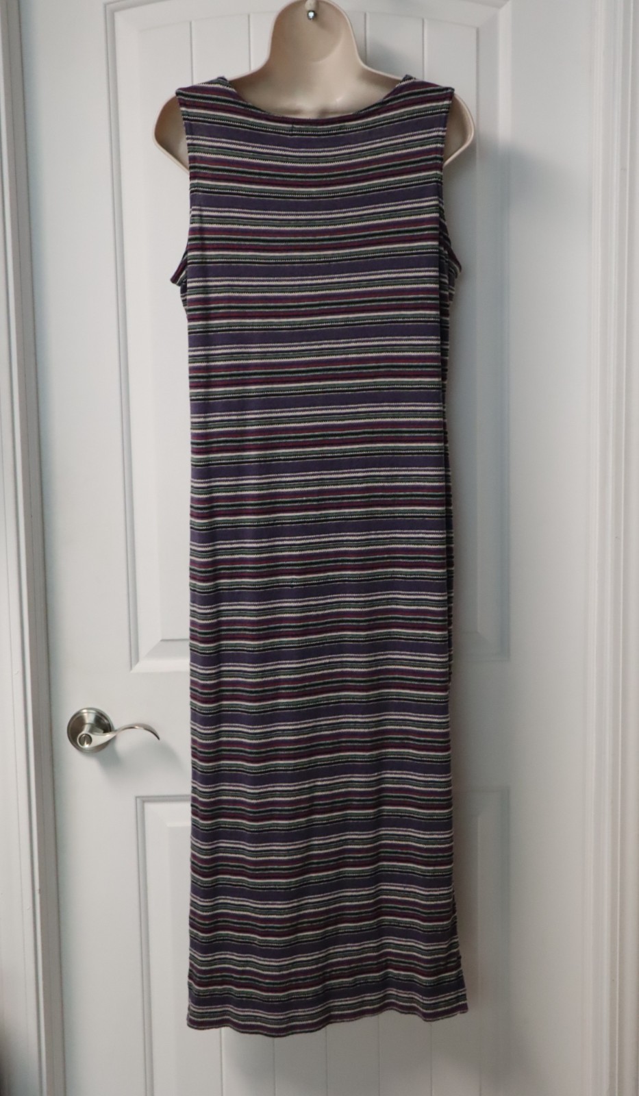 Vintage 1980s Embassy Row Sportswear sleeveless multicolor striped long dress L