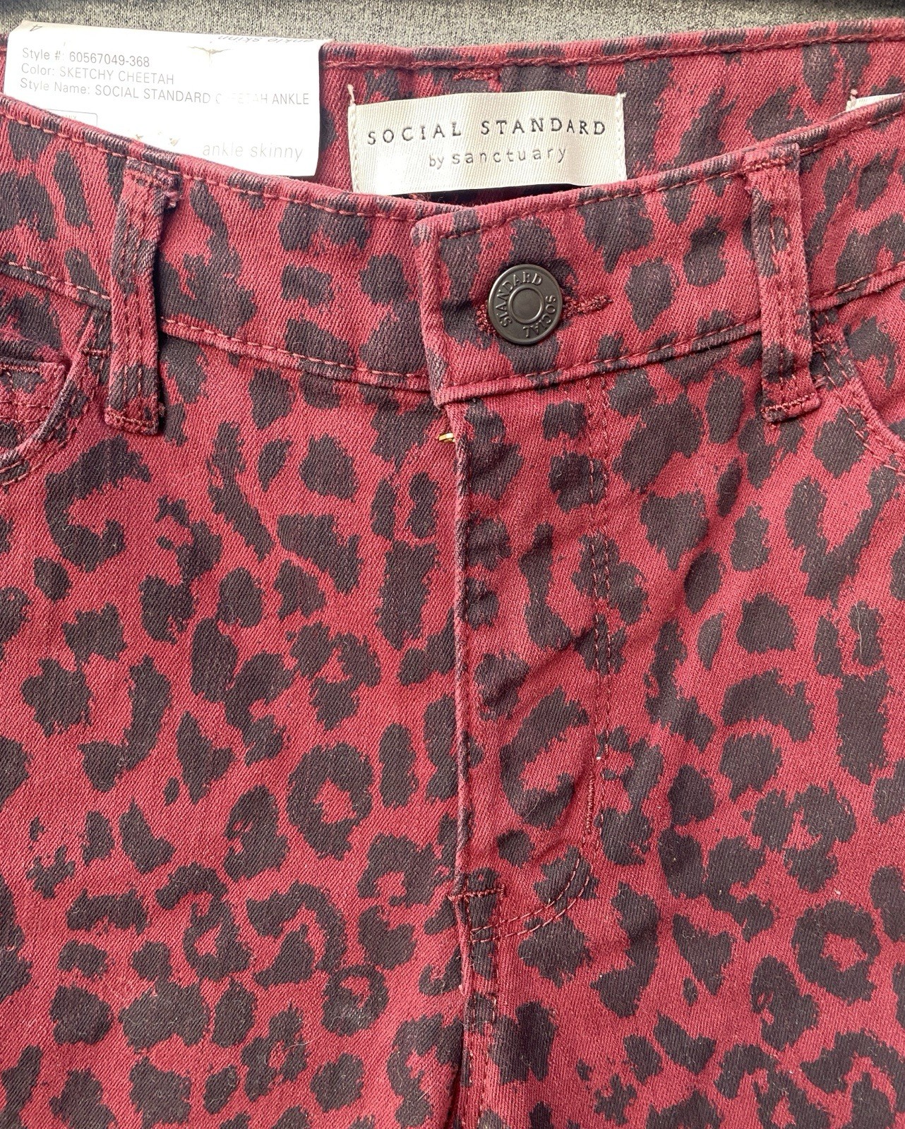 Maroon Cheetah Skinny Jeans Sz 4 By Social Standard New With Tags