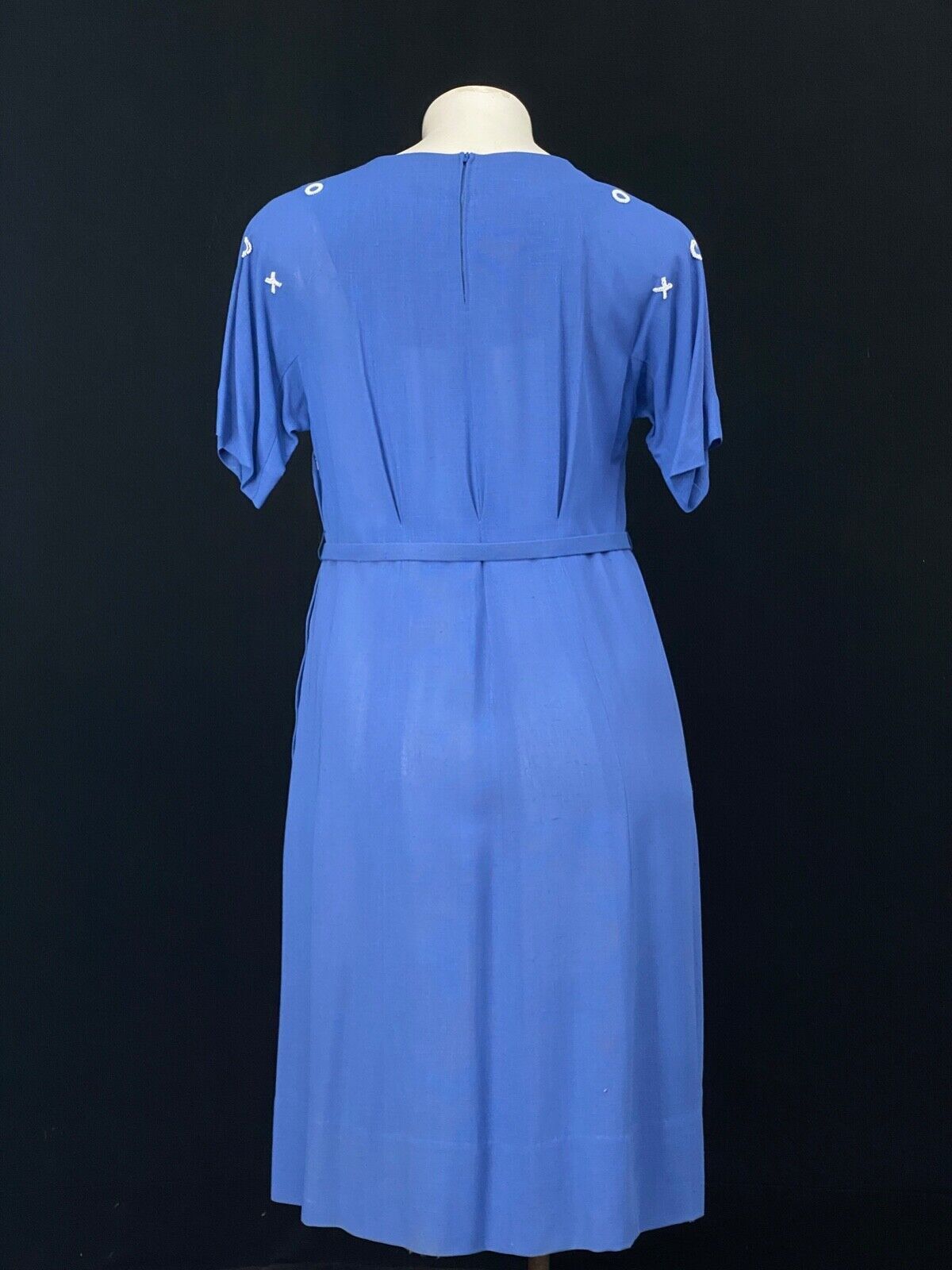 Vintage 1940s tic-tac-toe dress, blue beaded novelty print Xs Os XXL plus size