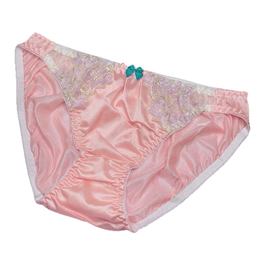 3XL Hip 40-43 VTG Bikini Slippery Panties Lace Floral Embroidery Nylon Glossy
