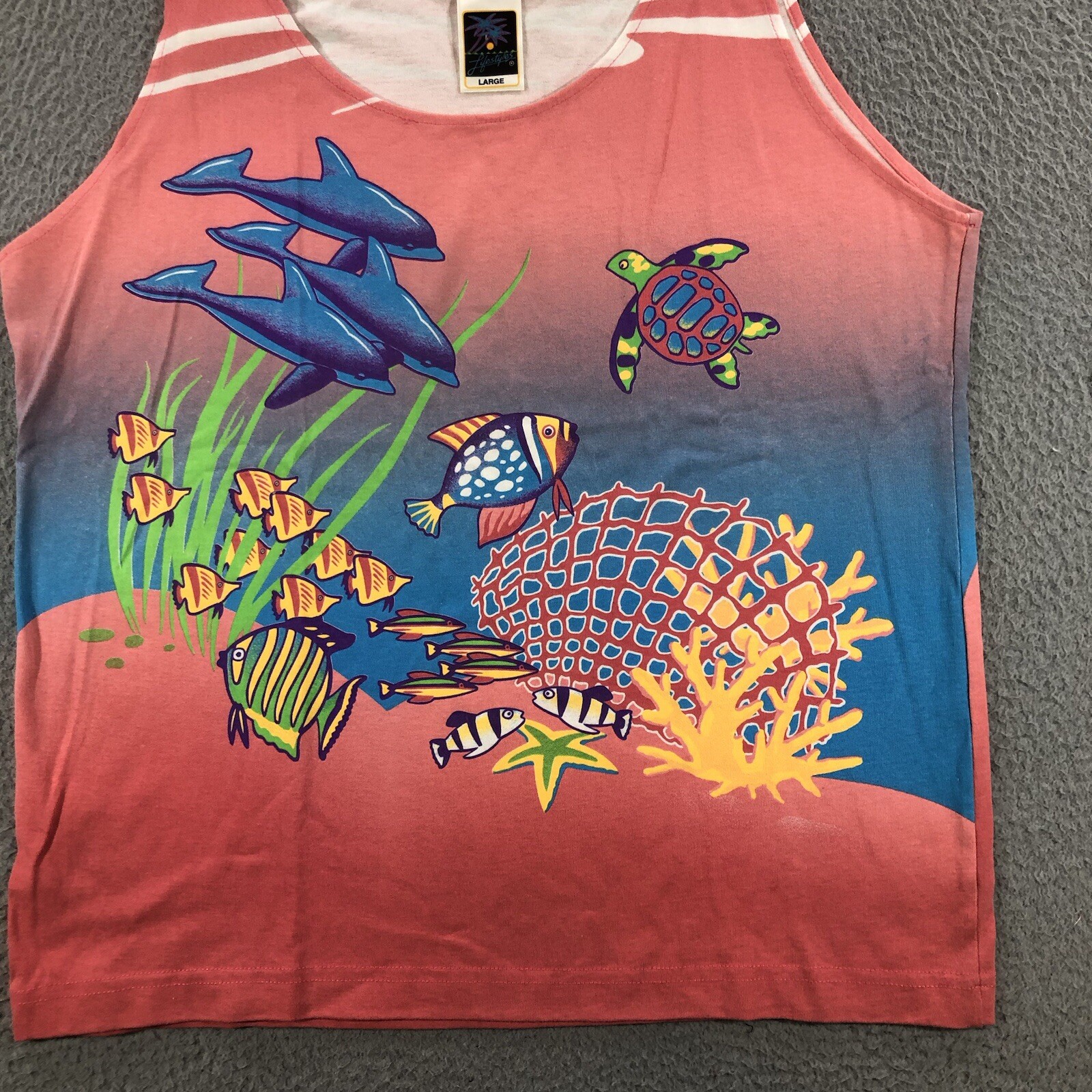 Vtg 90’s Lifestyles Resort Wear Tank Top Women’s L Pink AOP Hawaii Crazy Shirt