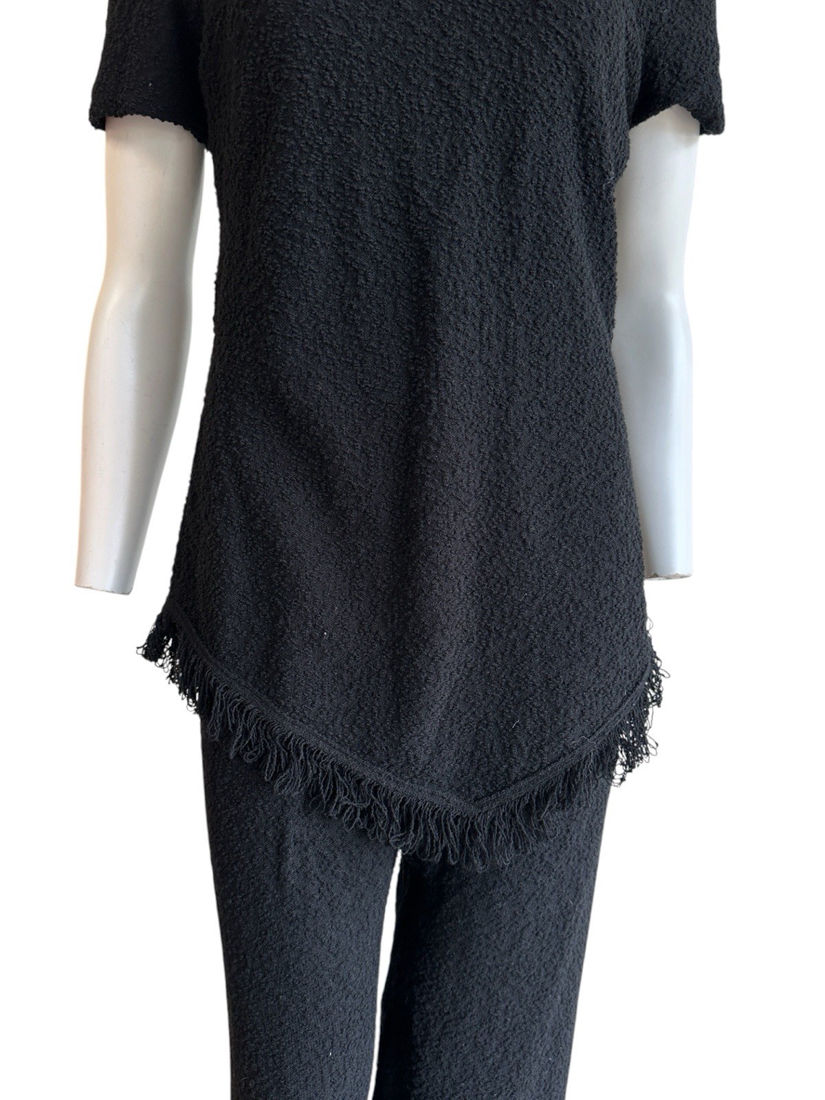 1960s Goldworm Italy Black Bouclé Knit Matching Set Mod Lounge Pant Suit
