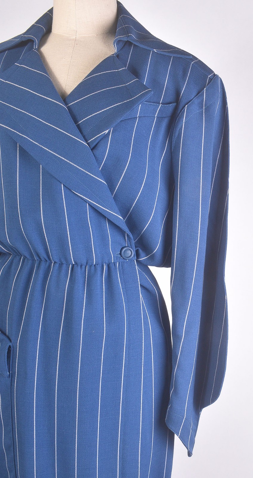 Vintage 80s THIERRY MUGLER Pinstriped Asymmetric Avant Garde Jacket Style Dress