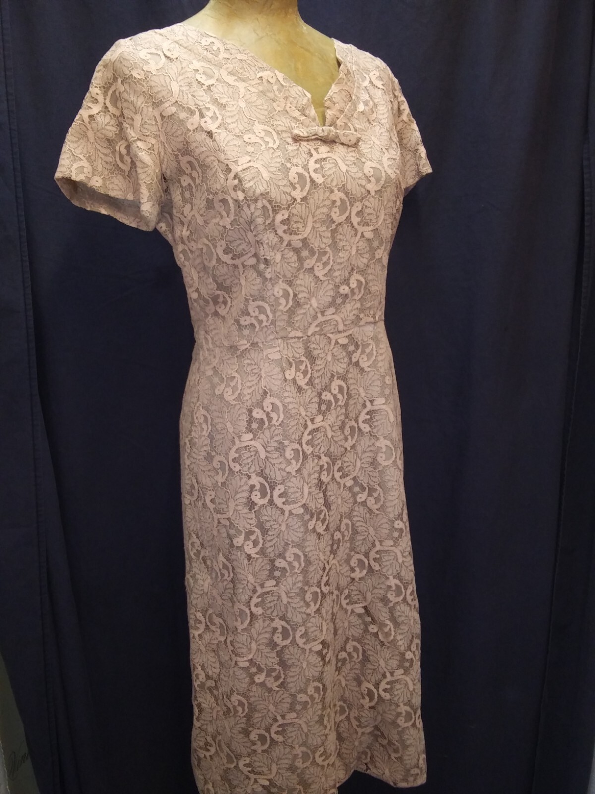 Vintage 1950’s Tan Peach Lace Dress & Jacket Set A Melody Dress M