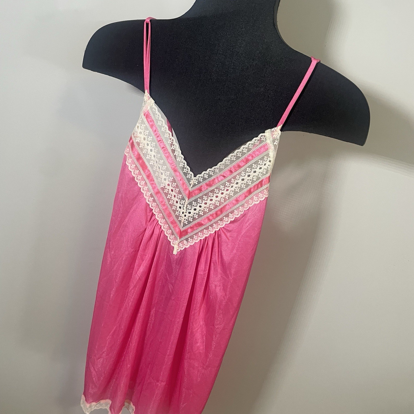 Paramount Sz S Pink Babydoll Lingerie NOS White Lace 100% Nylon USA Made