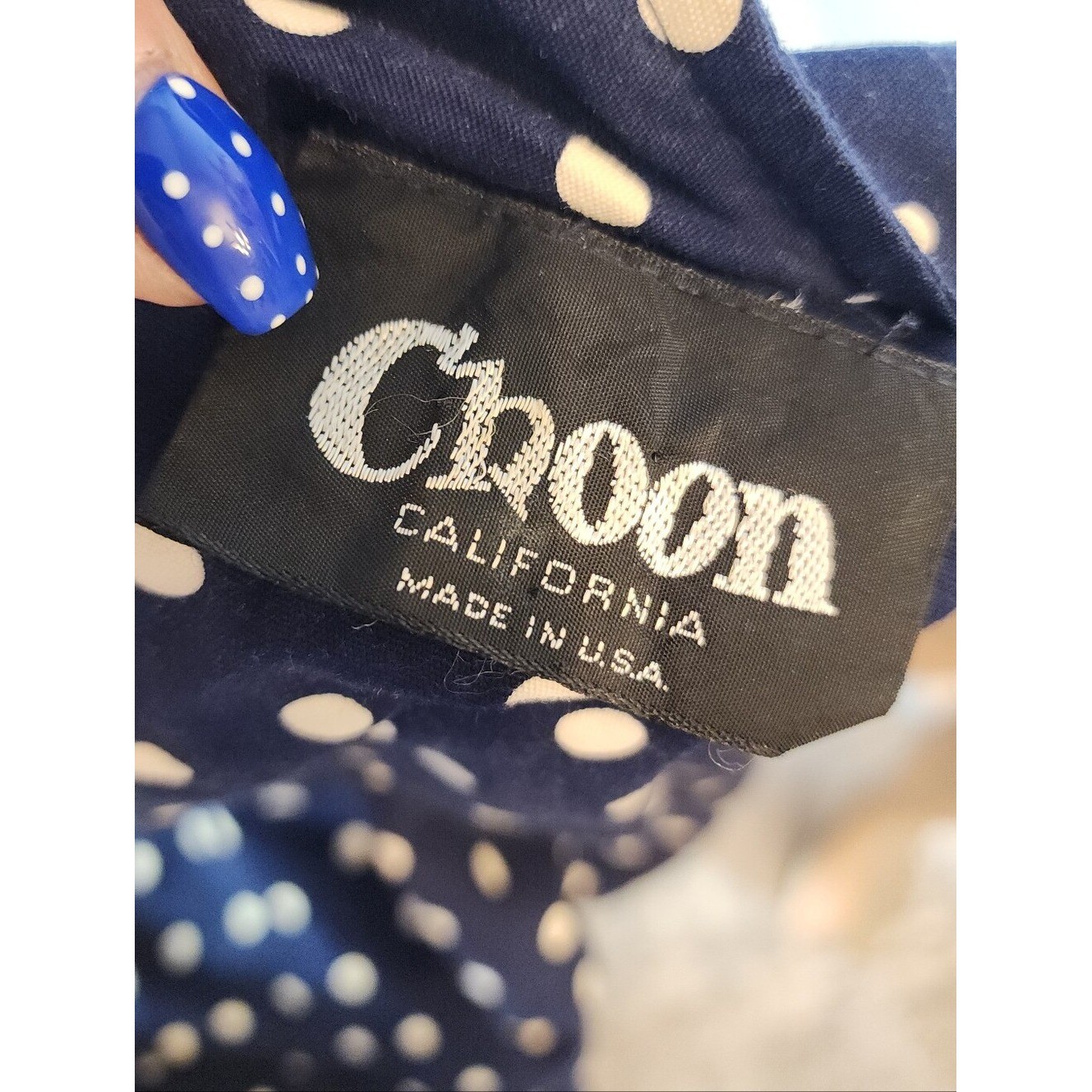 Vintage Choon California Dress Blue White Polka Dots Belt Pockets Est Size XS