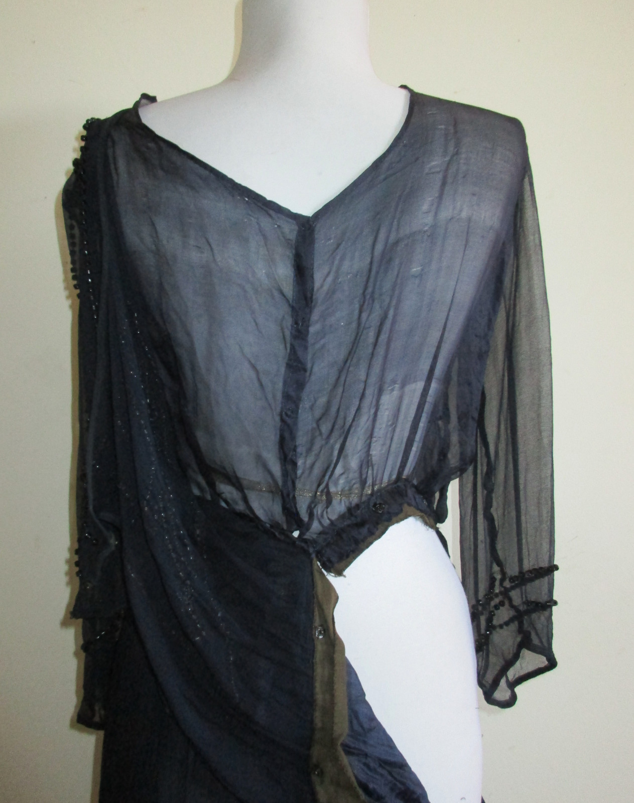 Vintage/Antique 1920’s Art Deco Black Silk Chiffon Jet Beaded Flapper Dress