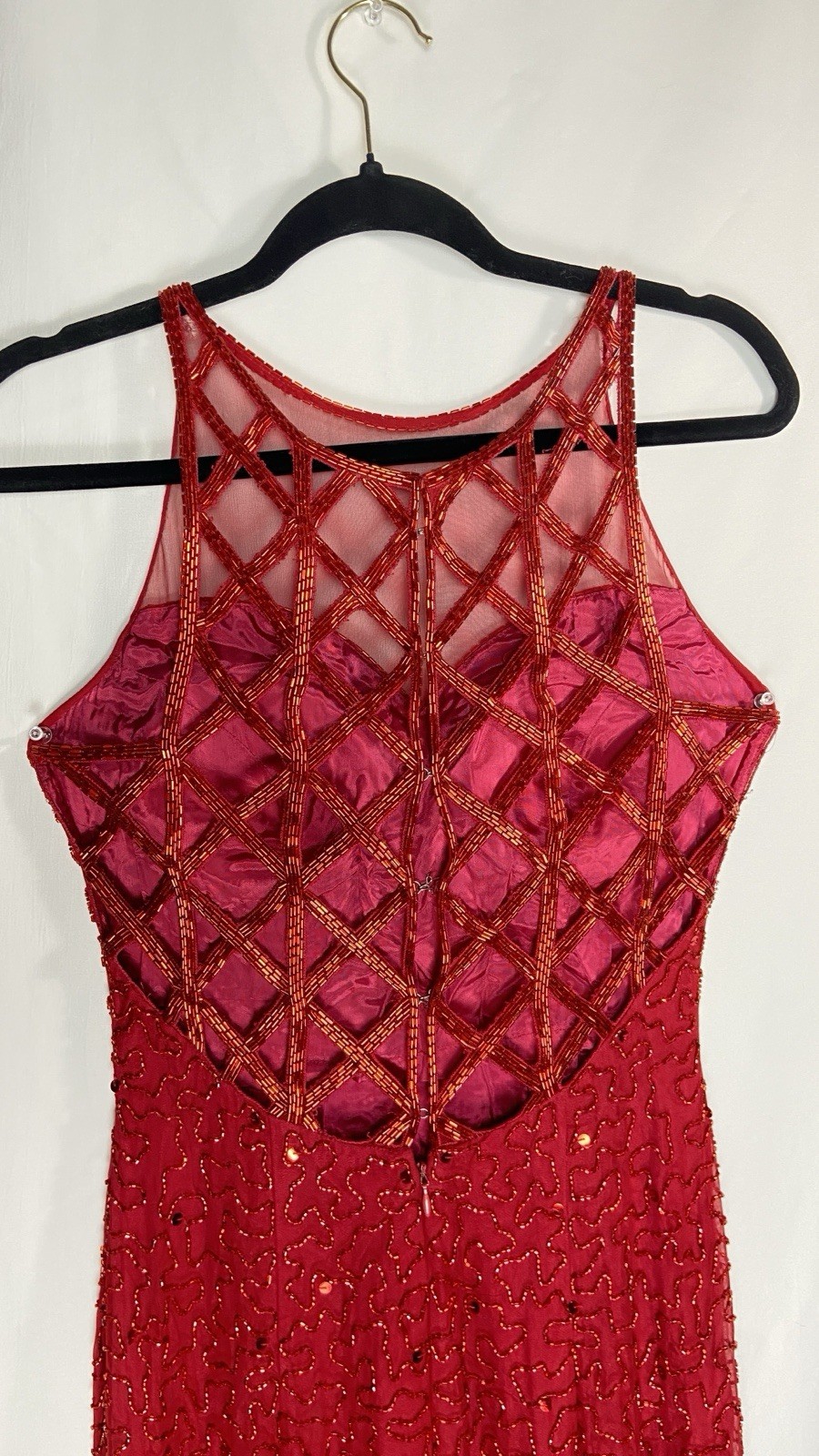 Vintage Andretta Donatello Womens Small Dress Red Beaded Silk Gown 90s Y2K Prom