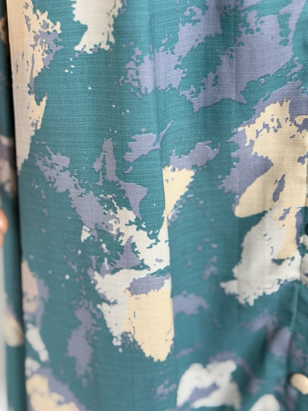 Vintage Shirt Dress Green Beige Purple Abstract Print Long Sleeve Belted