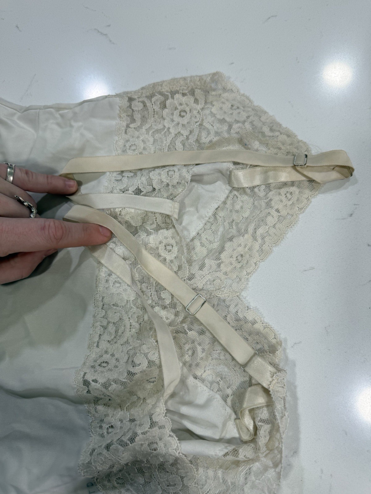 Vintage Shadowline White Lace Slip Dress 32 Short Coquette Adjustable Size XS/S