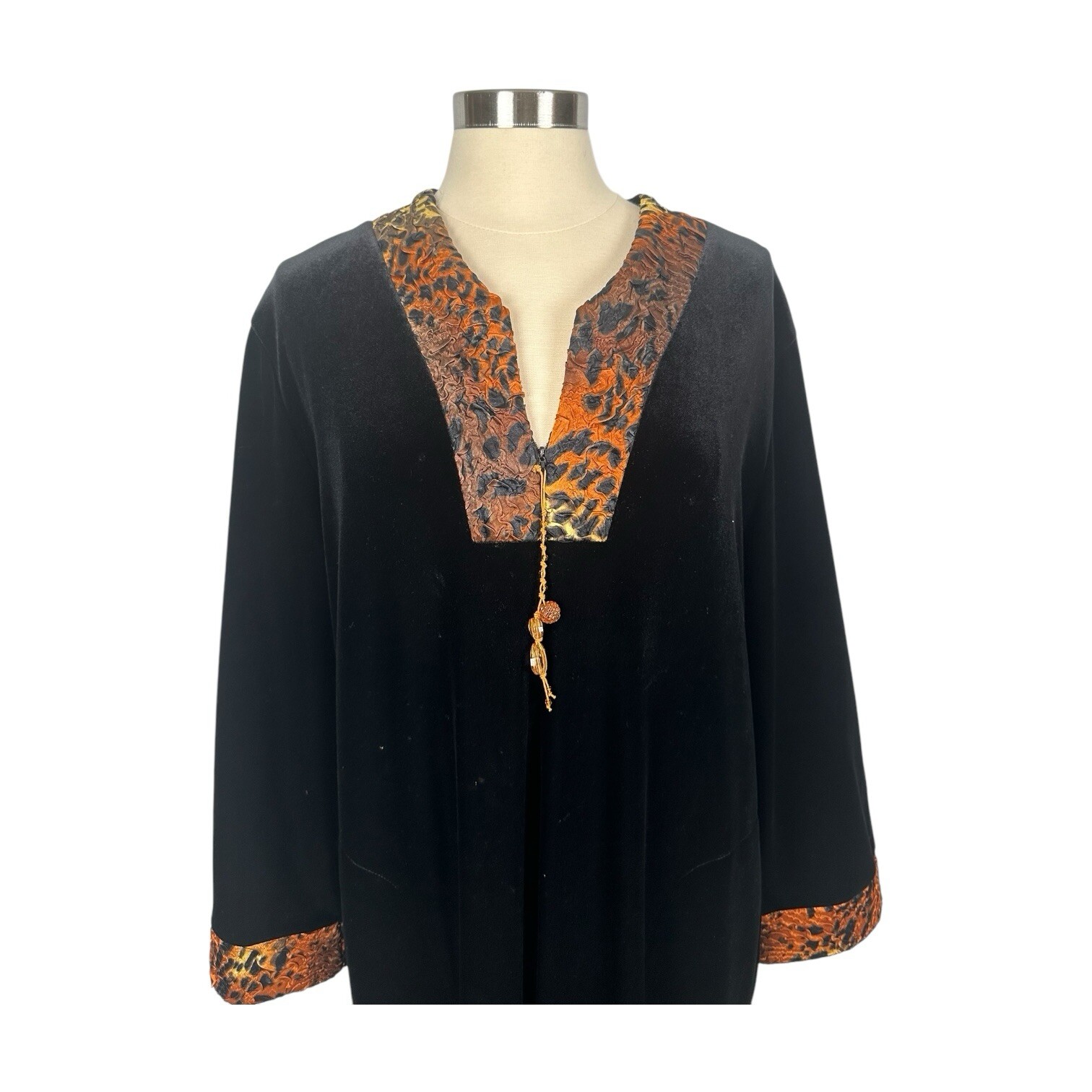 Diamond Tea Kaftan Robe Womens Large Black Velvet Long Whimsygoth Boho Vintage