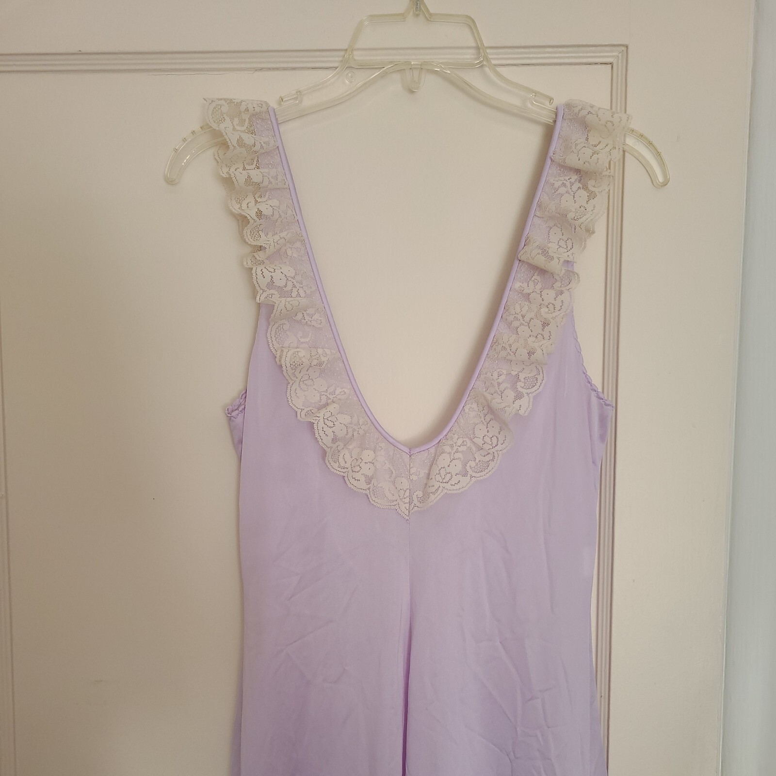 Vintage Jenelle Of California Sheer Nylon Nightgown Lace V Neck Tie Back