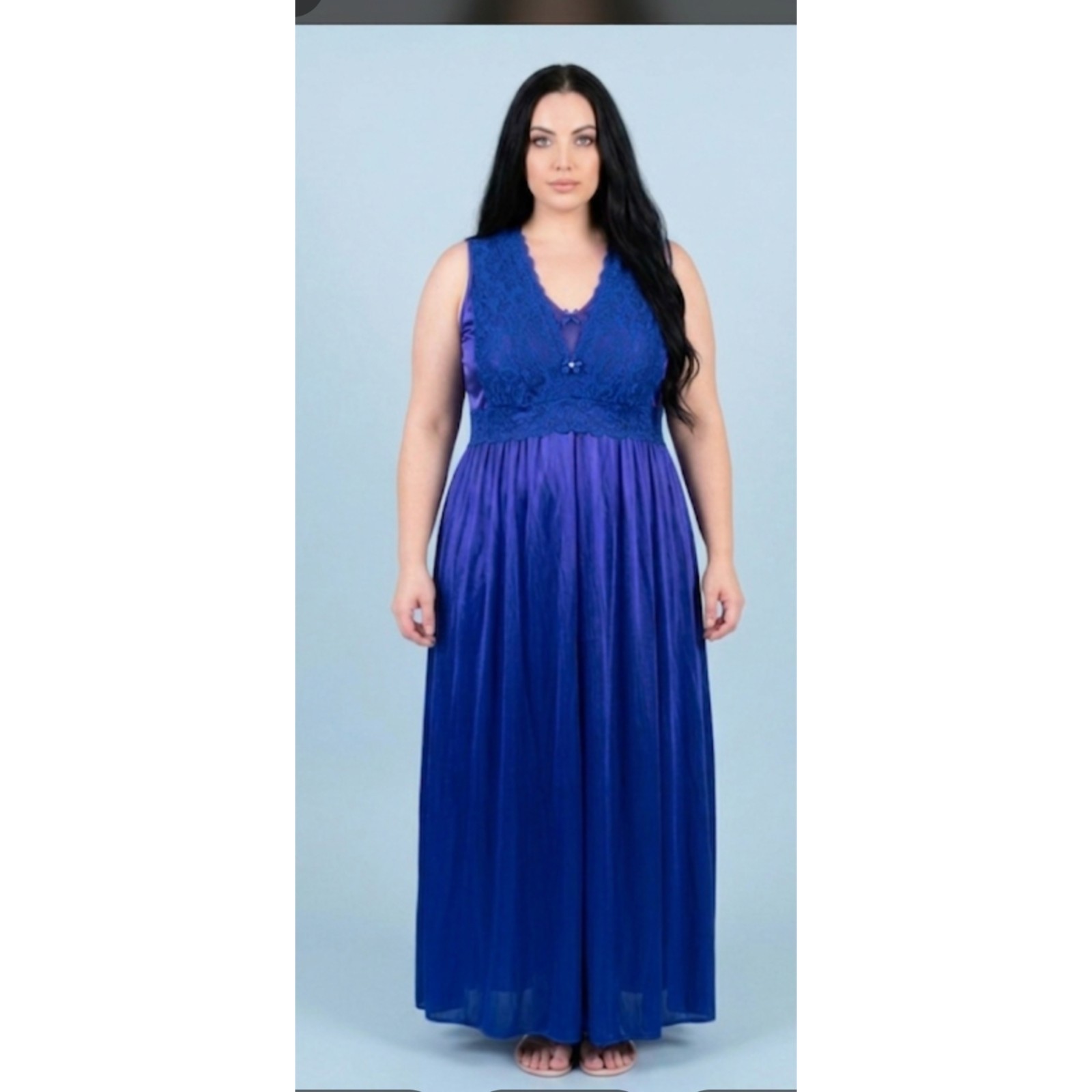 Stunning Vintage Shadowline 2-Piece Peignoir Set in rich Cobalt Royal Blue!