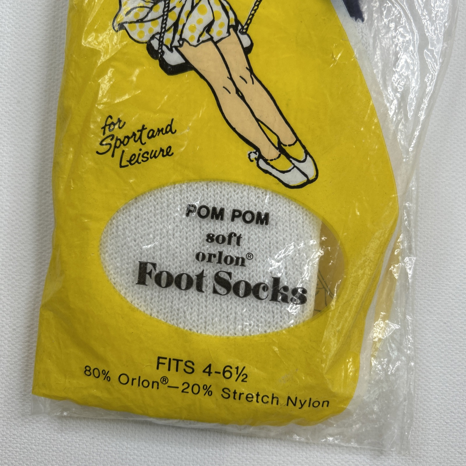 VTG Pom Pom Socks White Navy Size 4-6.5 Girls Orlon 70s NOS Low Cut Ankle USA