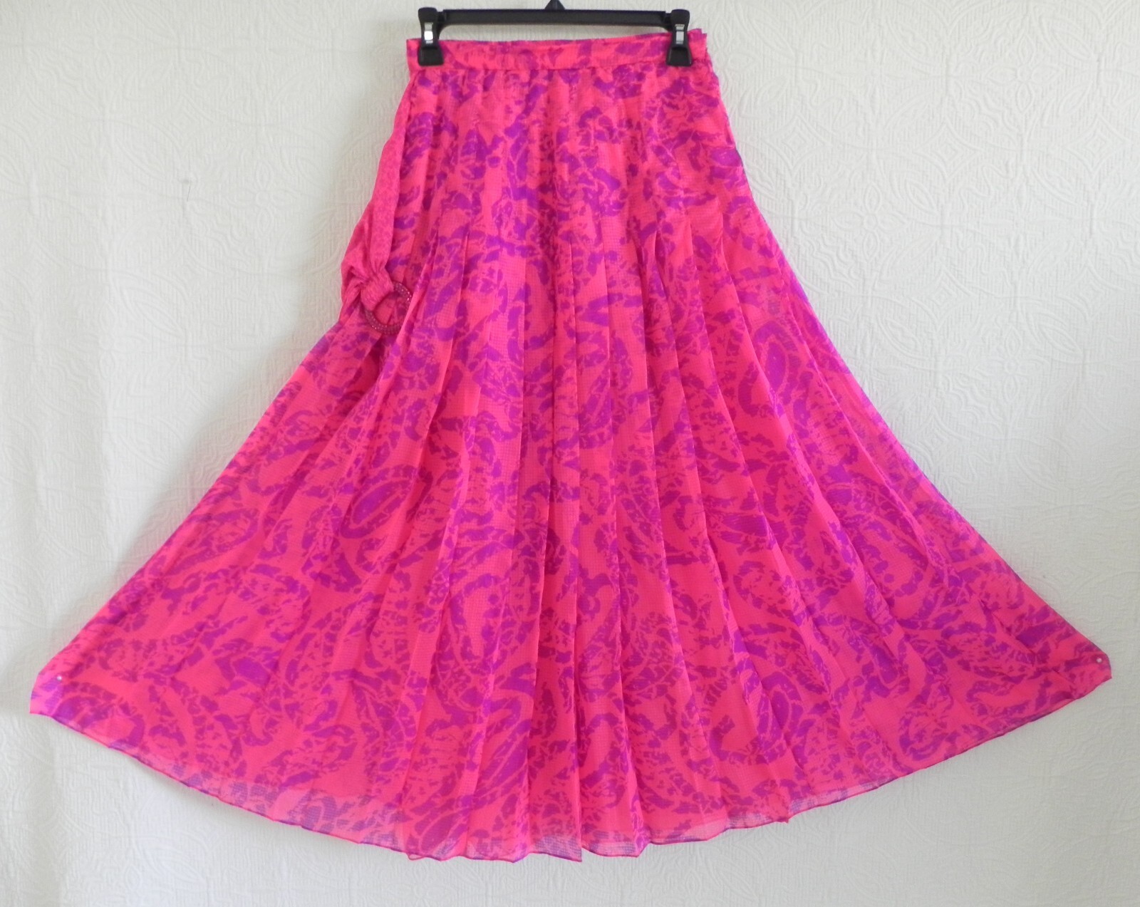 Carolyne Roehm 2 PC Silk Chiffon Tunic Top/Maxi Skirt Neon Fuchsia/Purple Size S