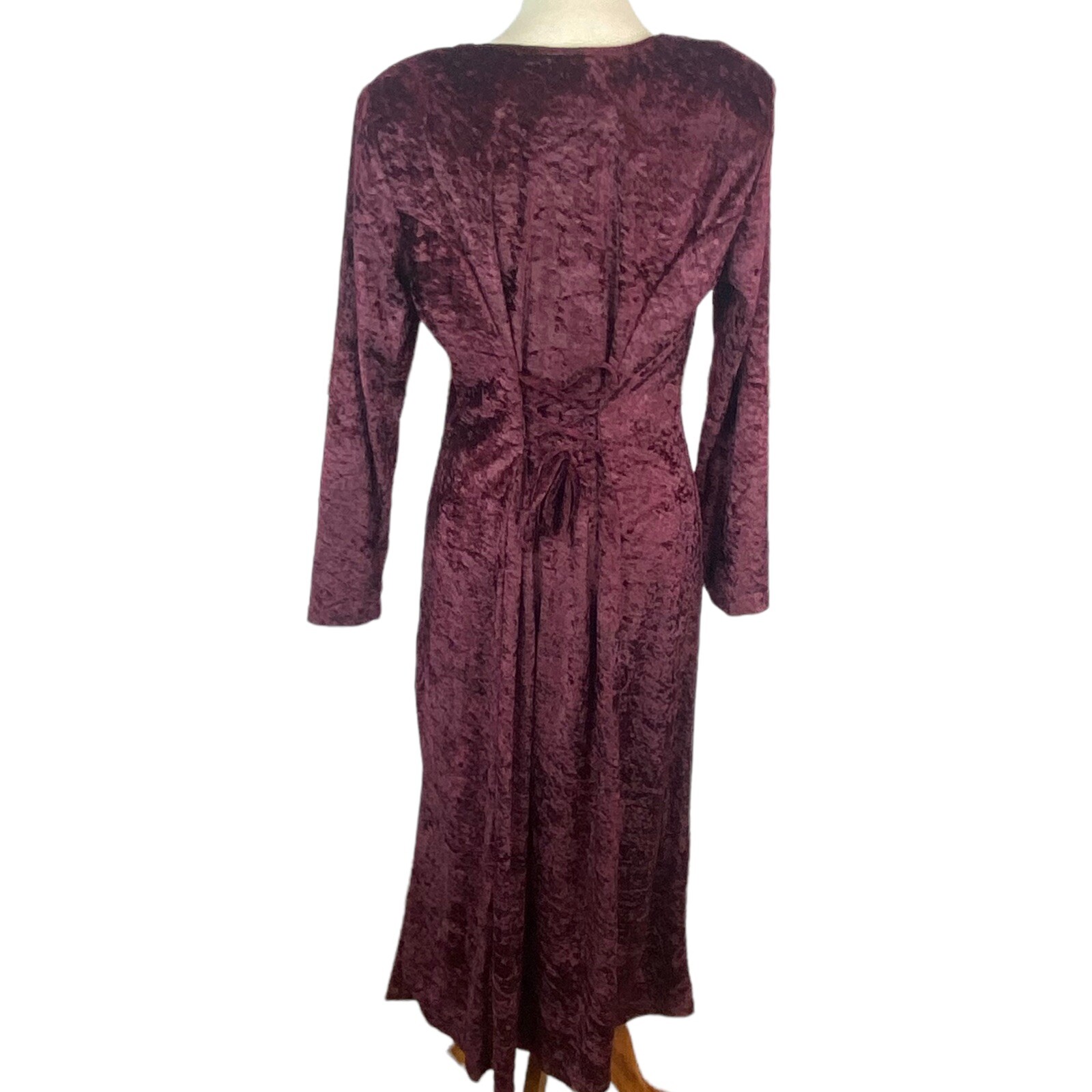VTG Brett Alixander Womans Crushed Velvet Dress Size 12 Maroon Tie Back
