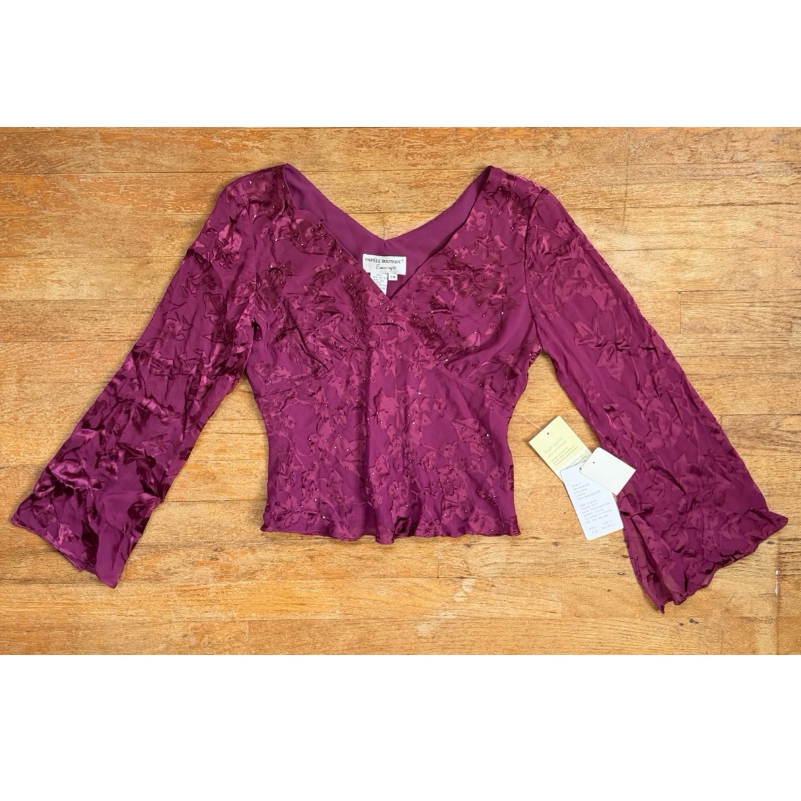 Vintage Magenta Beaded Silk/Rayon Jacquard Blouse Size Medium 90s Whimsygoth