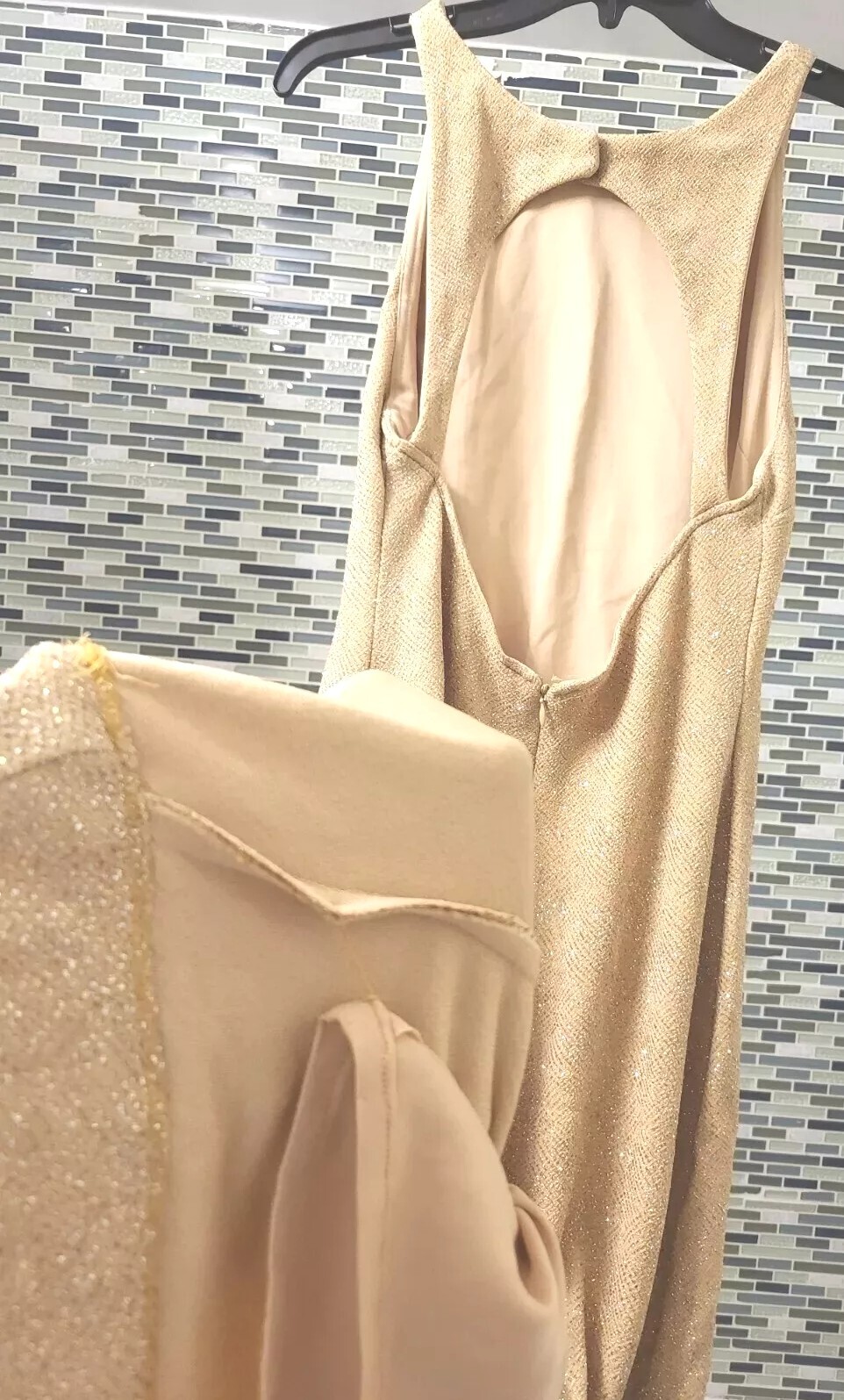 VTG 90s GOLD GLITTER FLOOR-LENGTH EVENING GOWN Large GENTLY WORN + FREE SHIPPING
