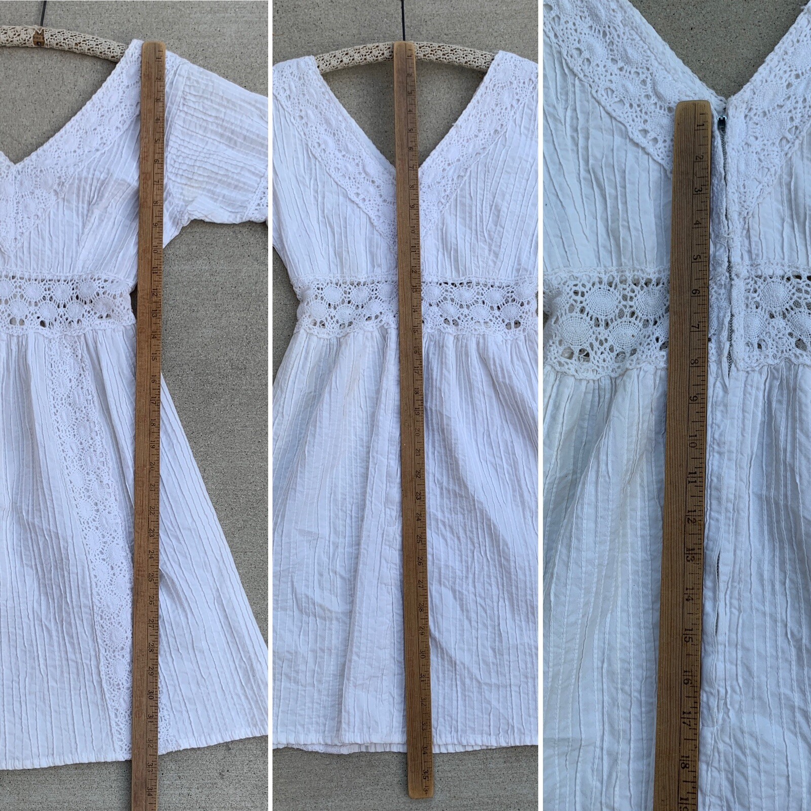 White Mexican Dress Metal Zipper Hippy Boho Peasant Hippie Chic vintage