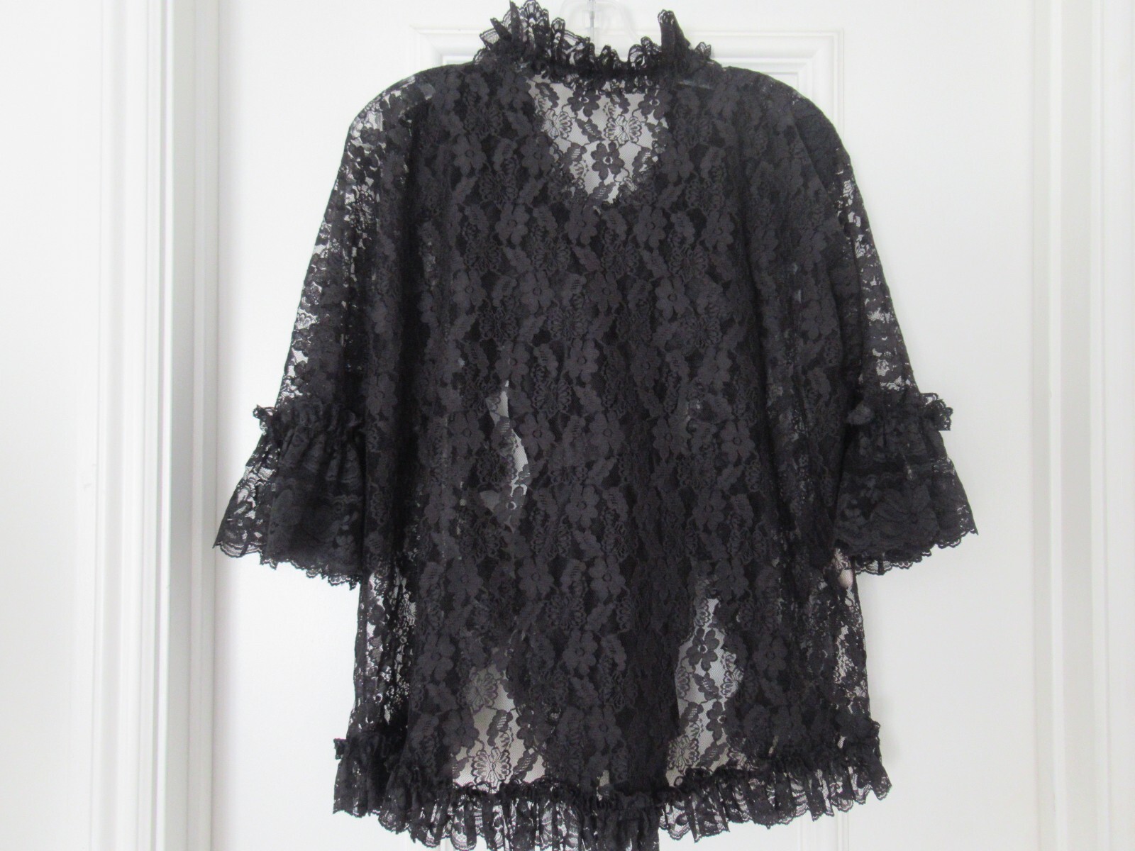 DELORES Poirette ILGWU Black Silky Lace Teddy Romper Bodysuit Cover-up Small NEW
