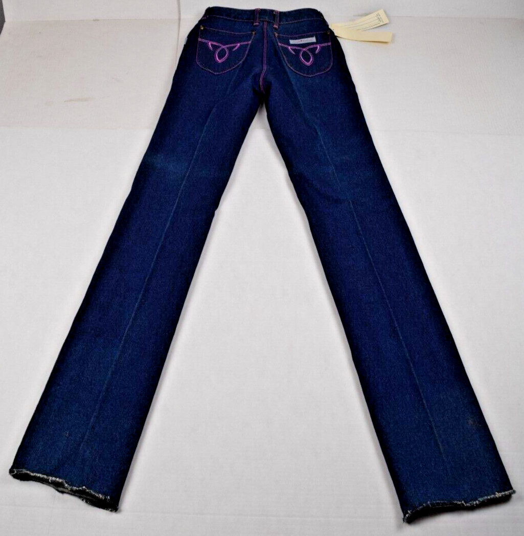 Vintage Sergio Valente Jeans Size S/M 70s Dark Wash Pink Stitch Straight Leg NWT