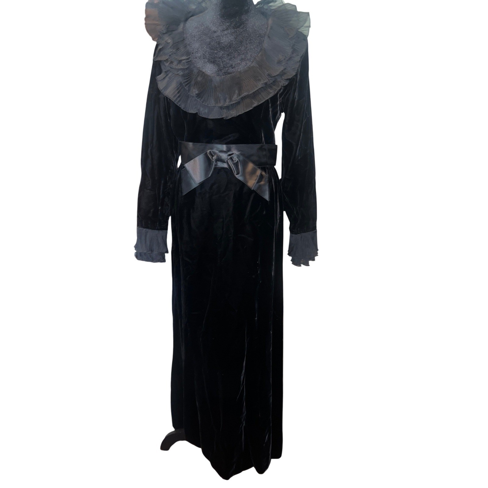 Roger Milot for Fred Perlberg Vintage Black Velvet Ruffle Maxi Dress Witchy 9/10