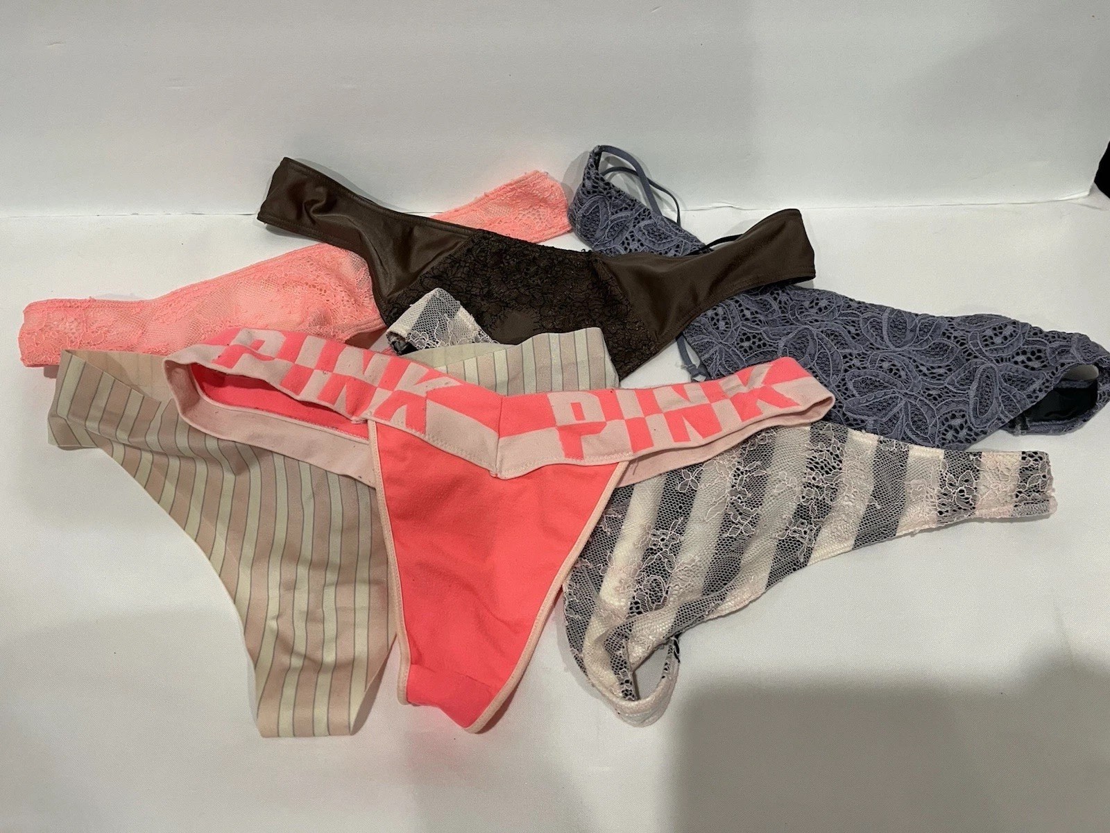 Y2K Victoria Secret Panties M Lot X 6 thongs G String Lace Stripes Bows Femme
