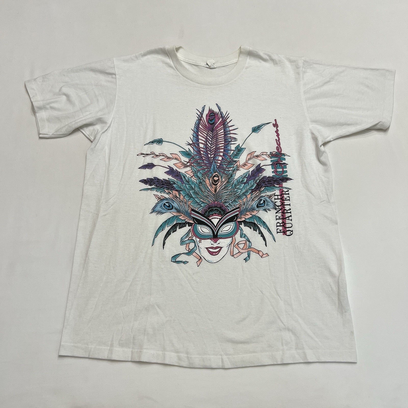 Vintage 90s New Orleans French Quarter Graphic Tee Shirt Sz XL Mardi Gras