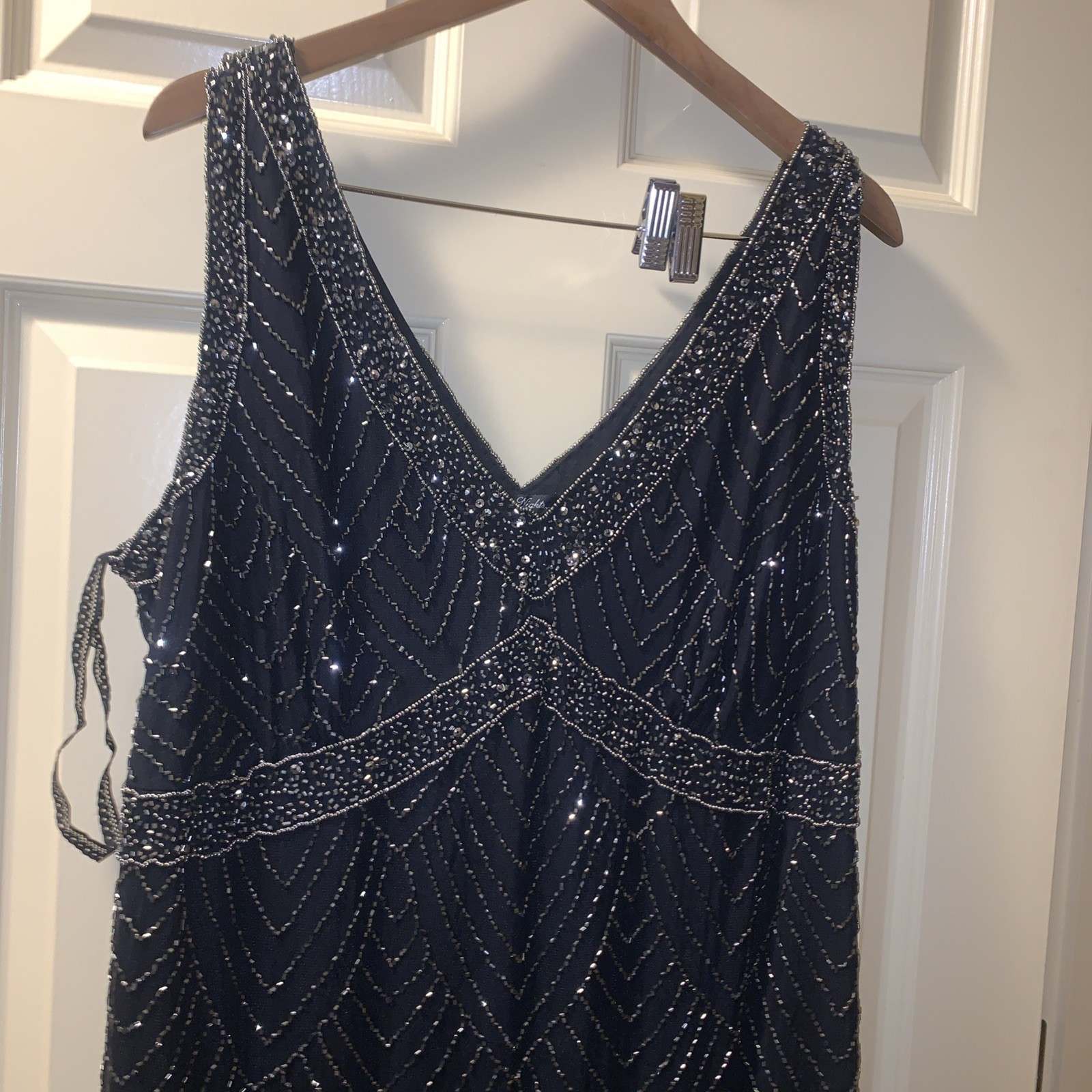 Flapper Dress 1920s Style Sequin Beaded Great Gatsby Party Size 20 Black /silvr