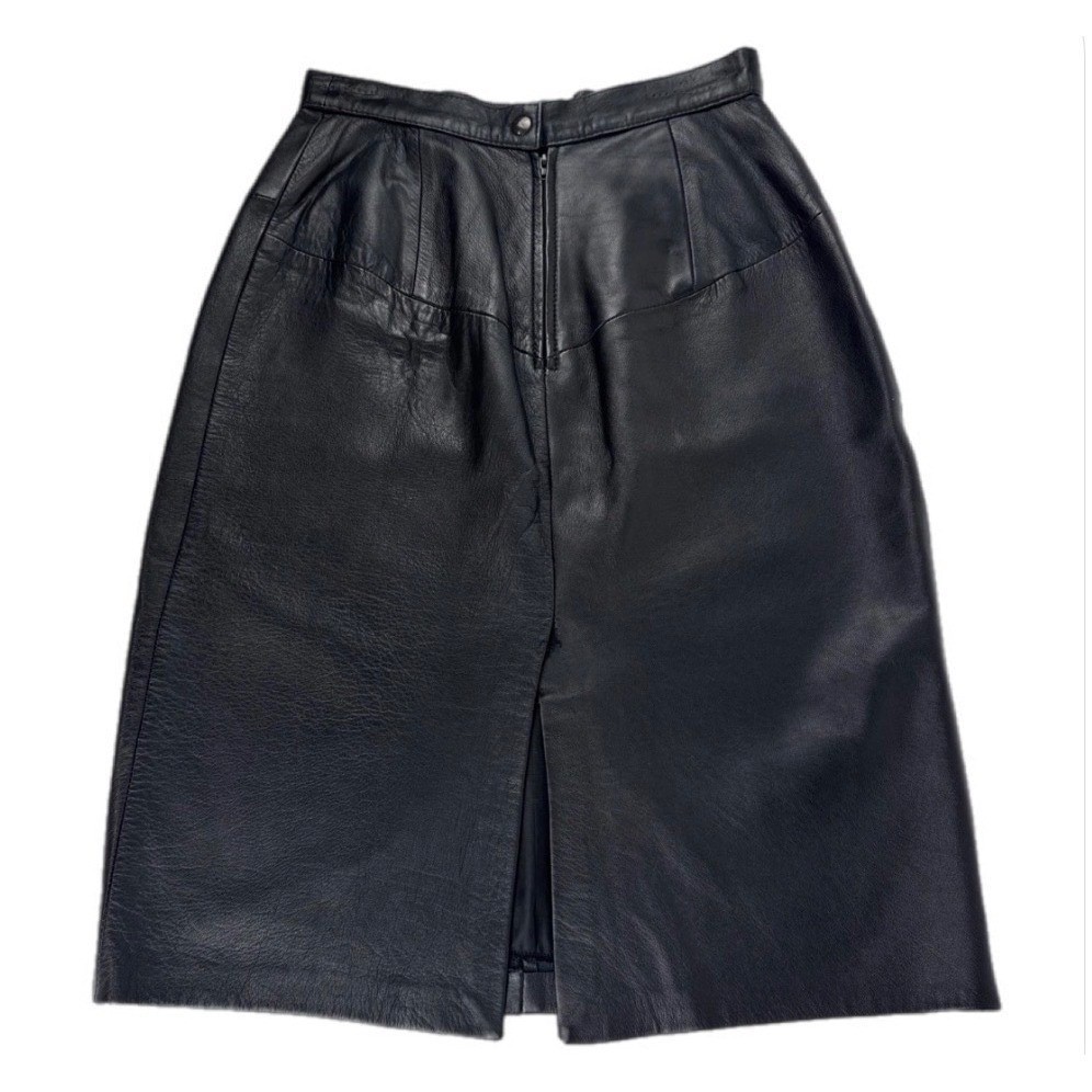Forenza Leather Skirt Women 8 Black Vintage High Waist Pencil Midi Italy