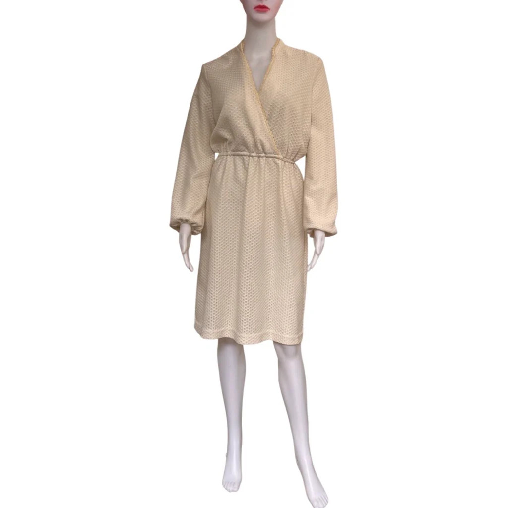 Vintage 70s Handmade Eyelet Wrap Dress Off White Boho Women’s M