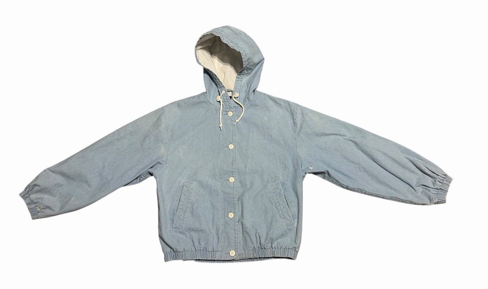 Eddie Bauer Outsoor Chambray Denim Jacket Women’s M Light Blue Hooded Vintage