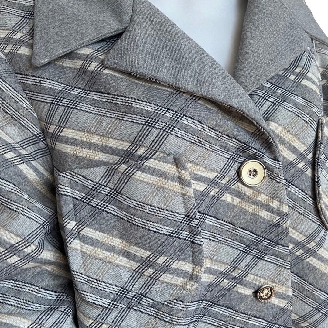 Vintage 1960s Plus-Size Blue Plaid Car Coat Polyester Knit Size XL