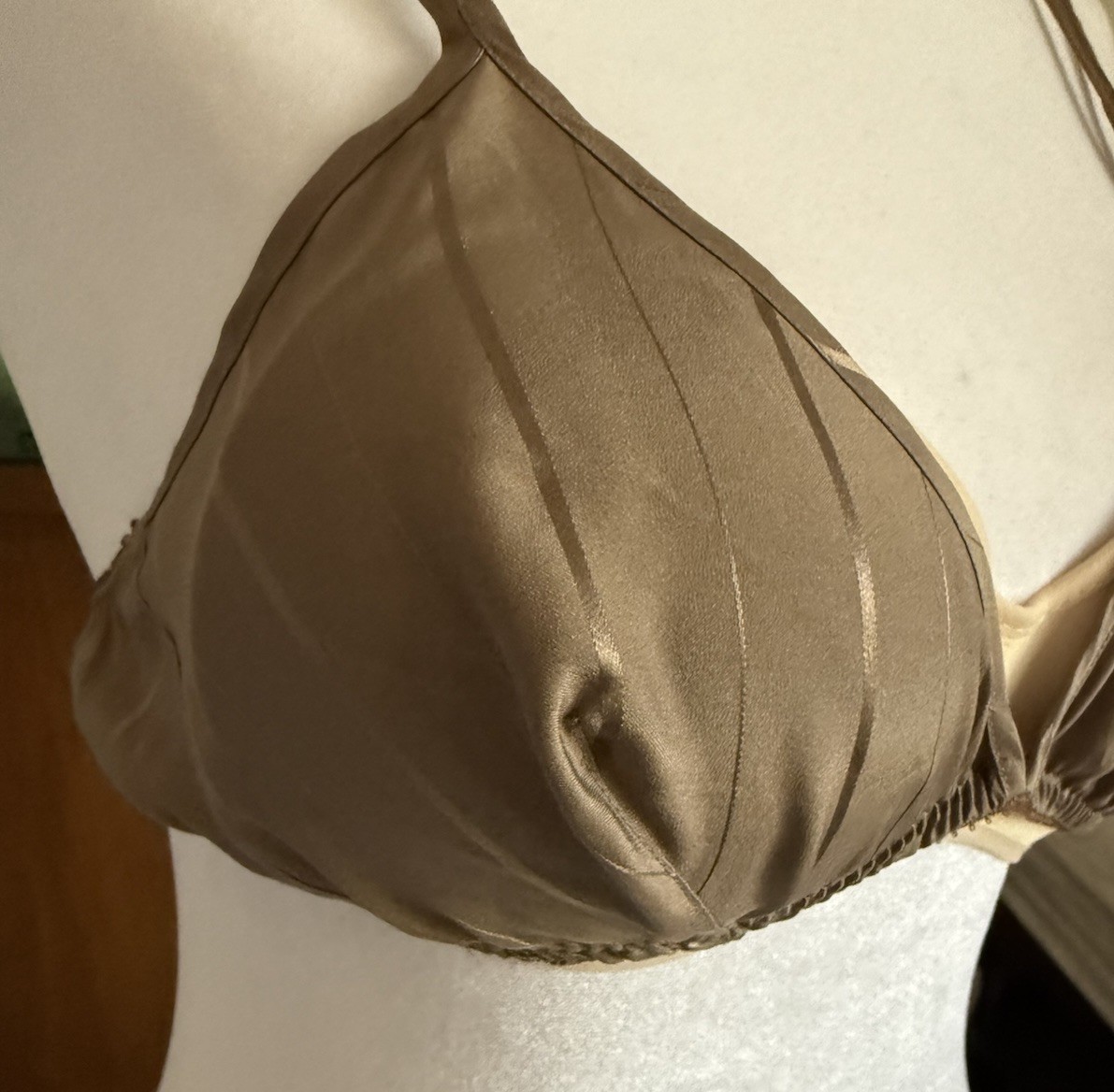 Vtg Vivine La Rinascente Bra 100% Silk M L Bralette Mocha Brown Stripe NOS