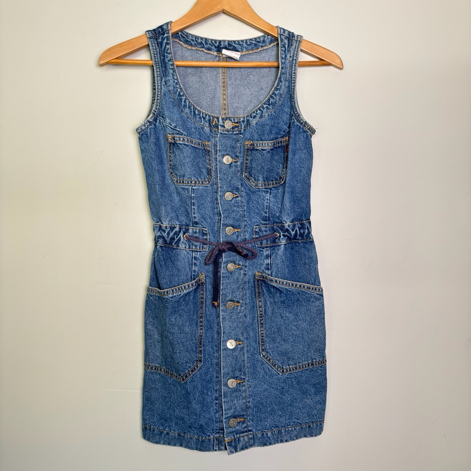 BONGO Vintage 1990s Button-Up Denim Sleeveless Mini Dress-Size 1-Gene Montesano