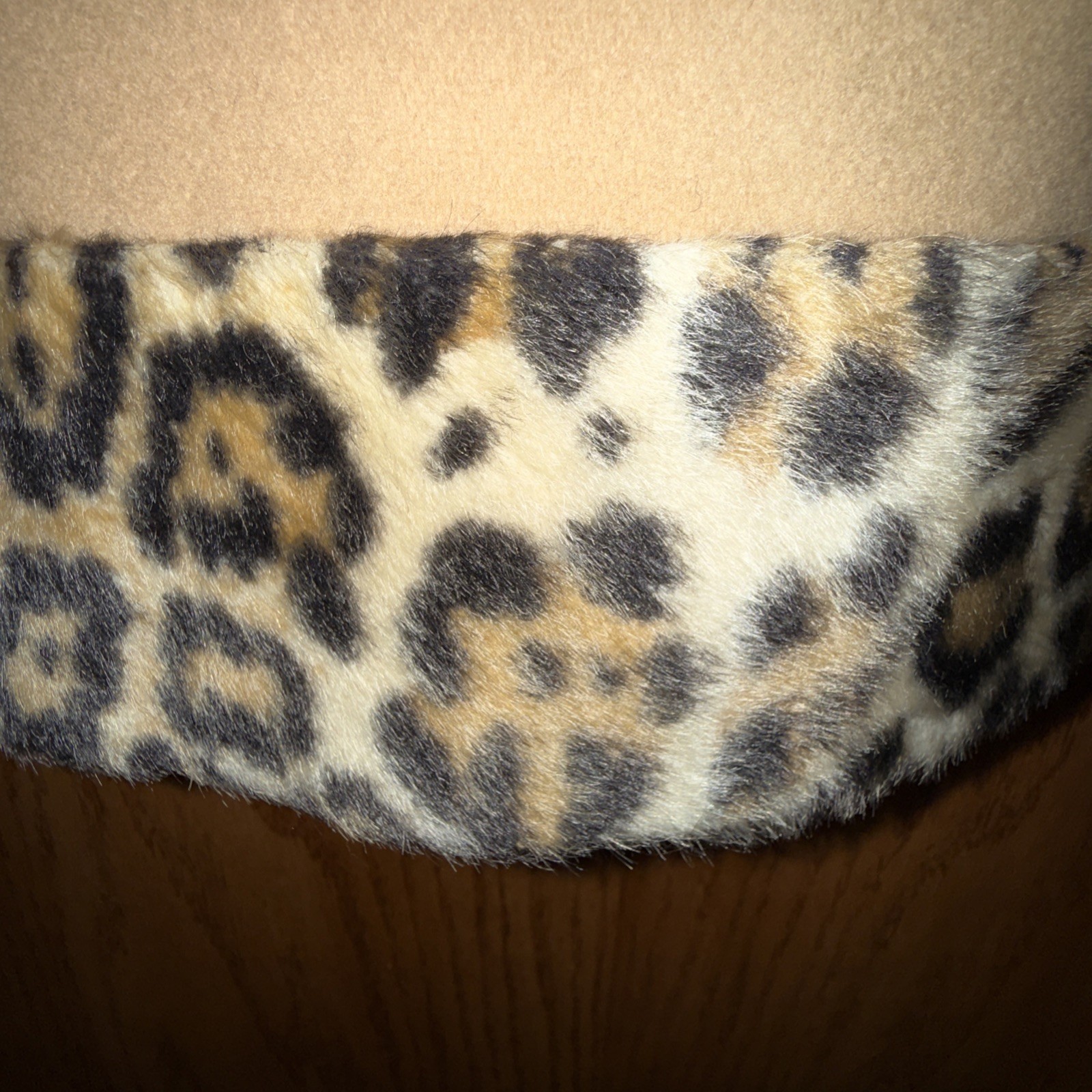 Vintage Camel Cape Faux Cheetah Fur Collar Double Breasted 70s USA Union Made