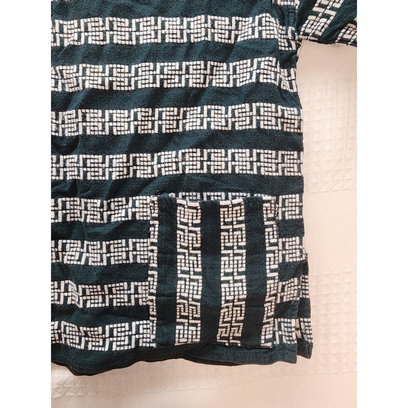 Vintage Minerva Blouse Med Green Short Sleeve Henley Pockets Made In Greece 5102