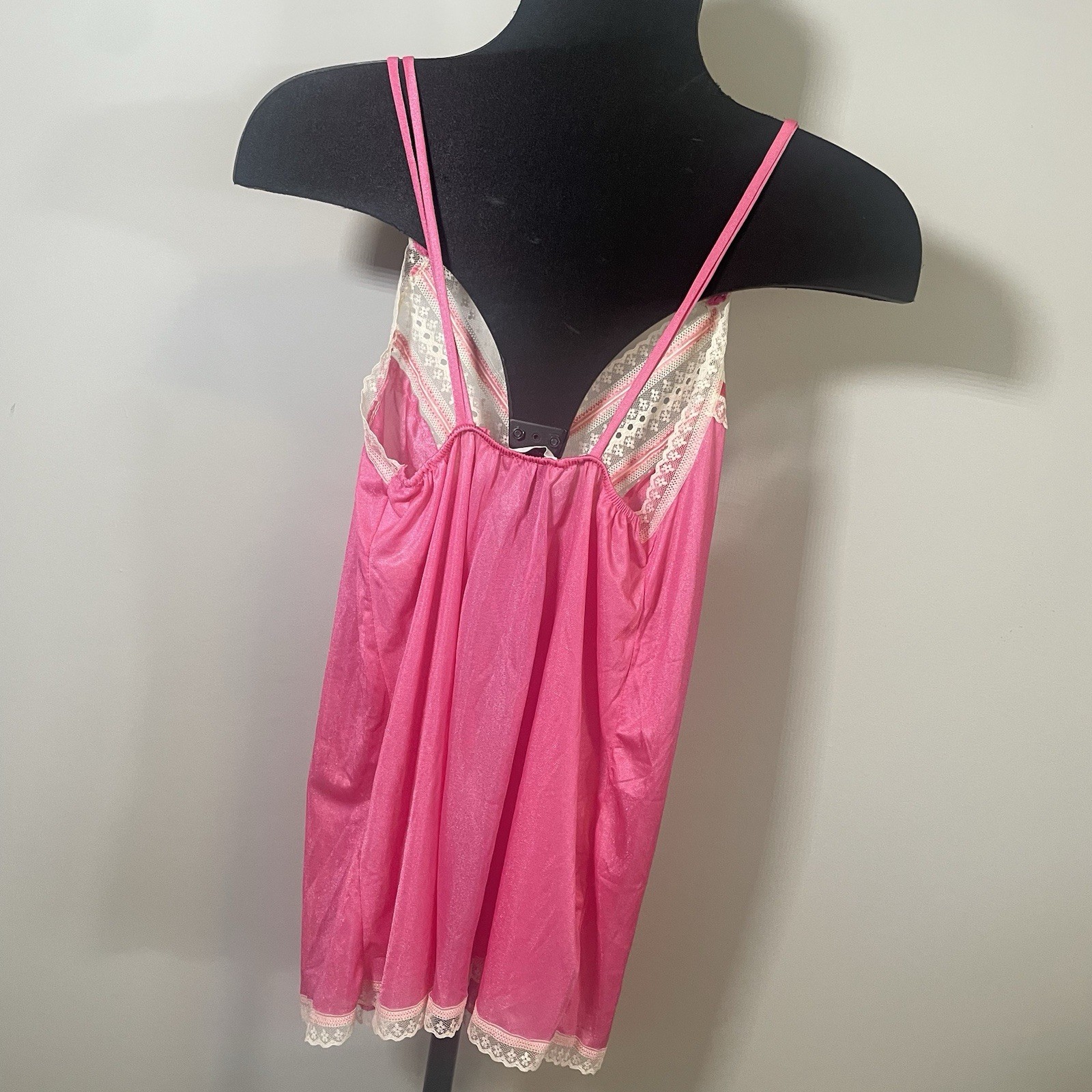 Paramount Sz S Pink Babydoll Lingerie NOS White Lace 100% Nylon USA Made