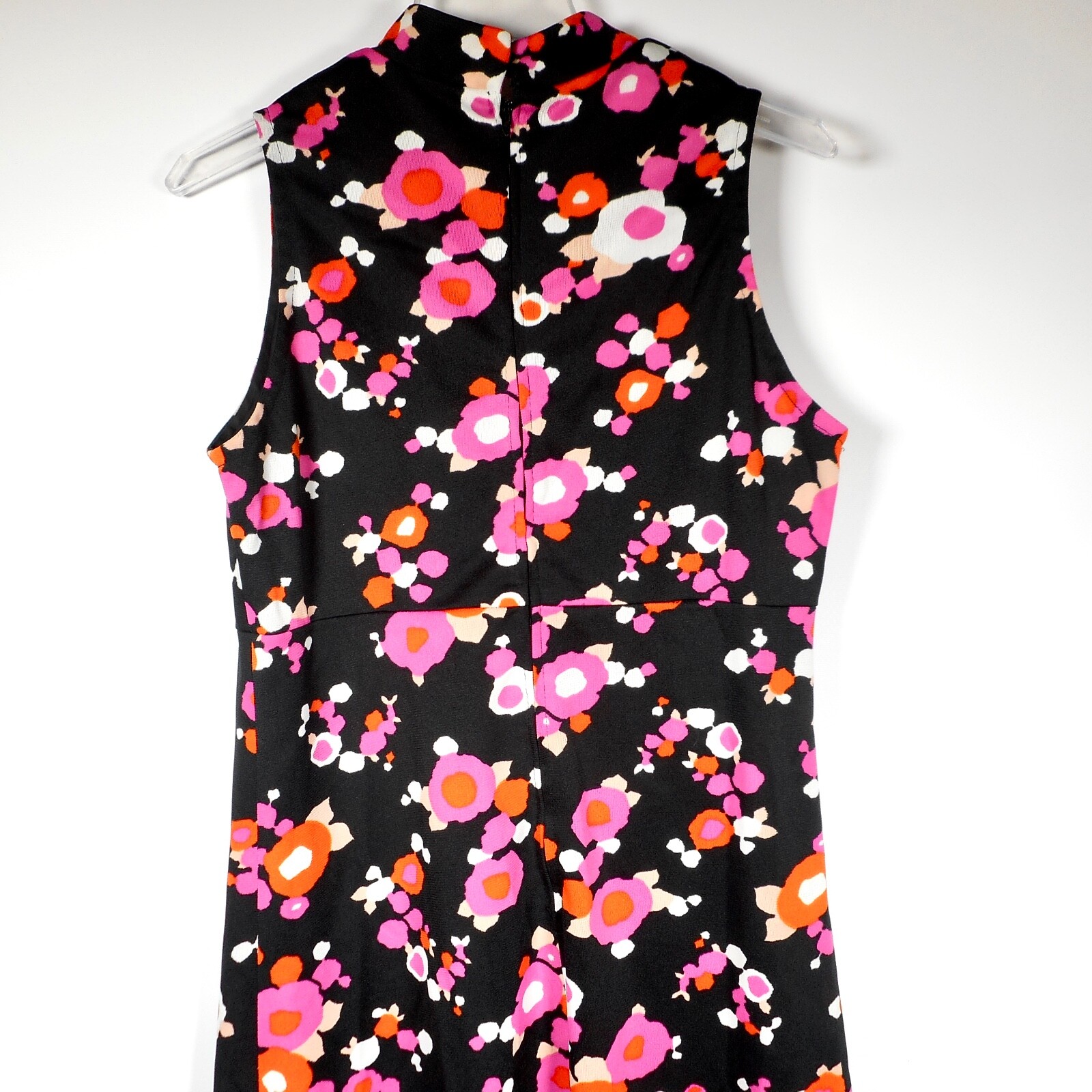 VTG 70s Original Black Fun Flower M L 10 Maxi Dress Mod Handmade Pink Hippie