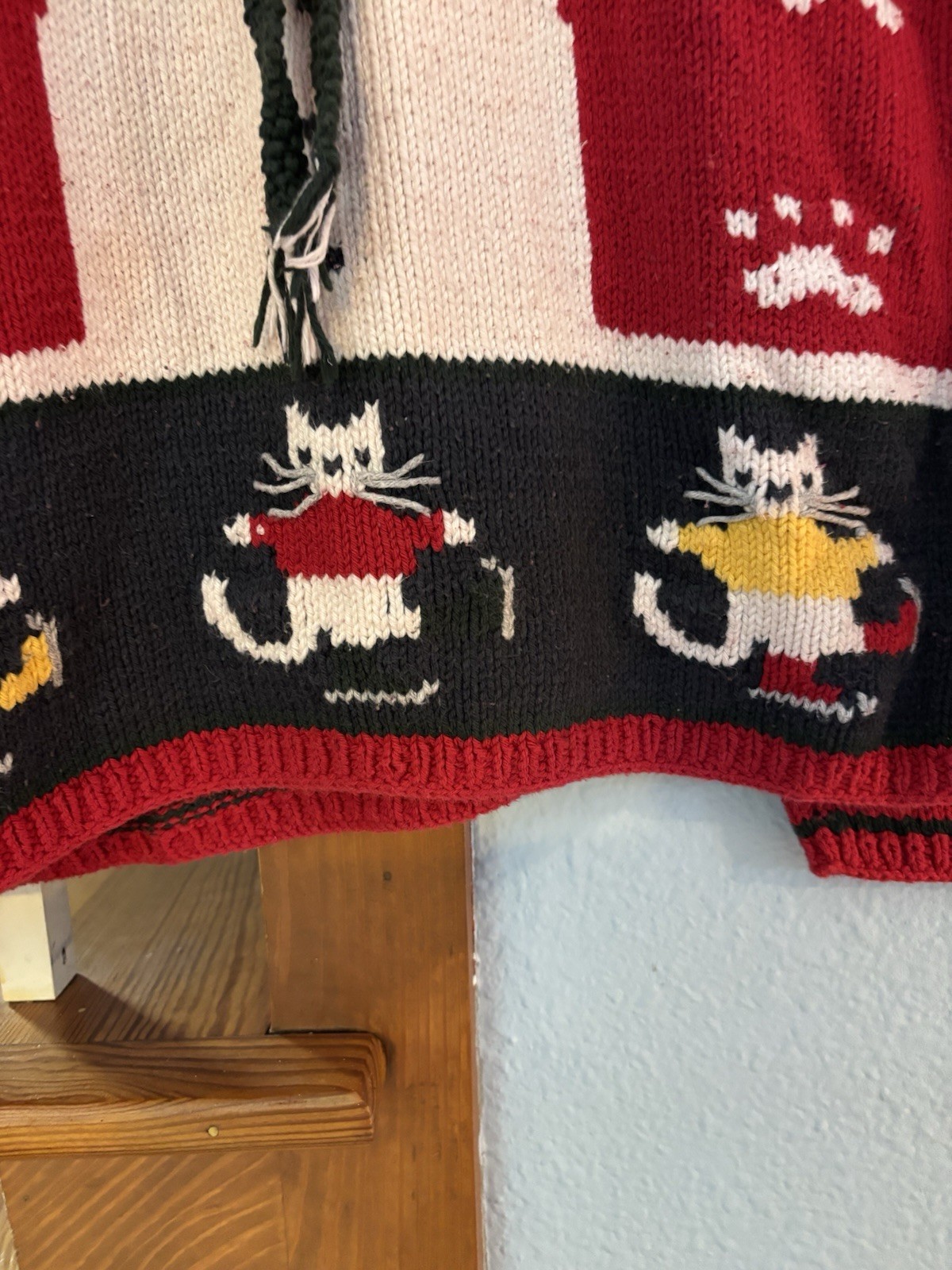 Vintage Rey Wear 100% Cotton Hand-Knit Sweater Cat Christmas Holiday winter XL