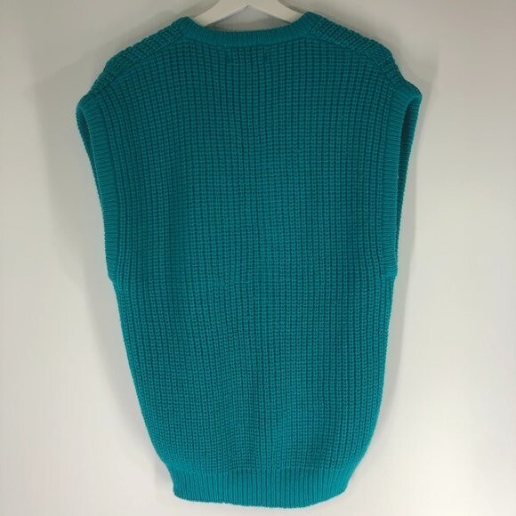 Vintage Womens Teal Turquoise Chunky Preppy Sweater Vest Gerard Works Large