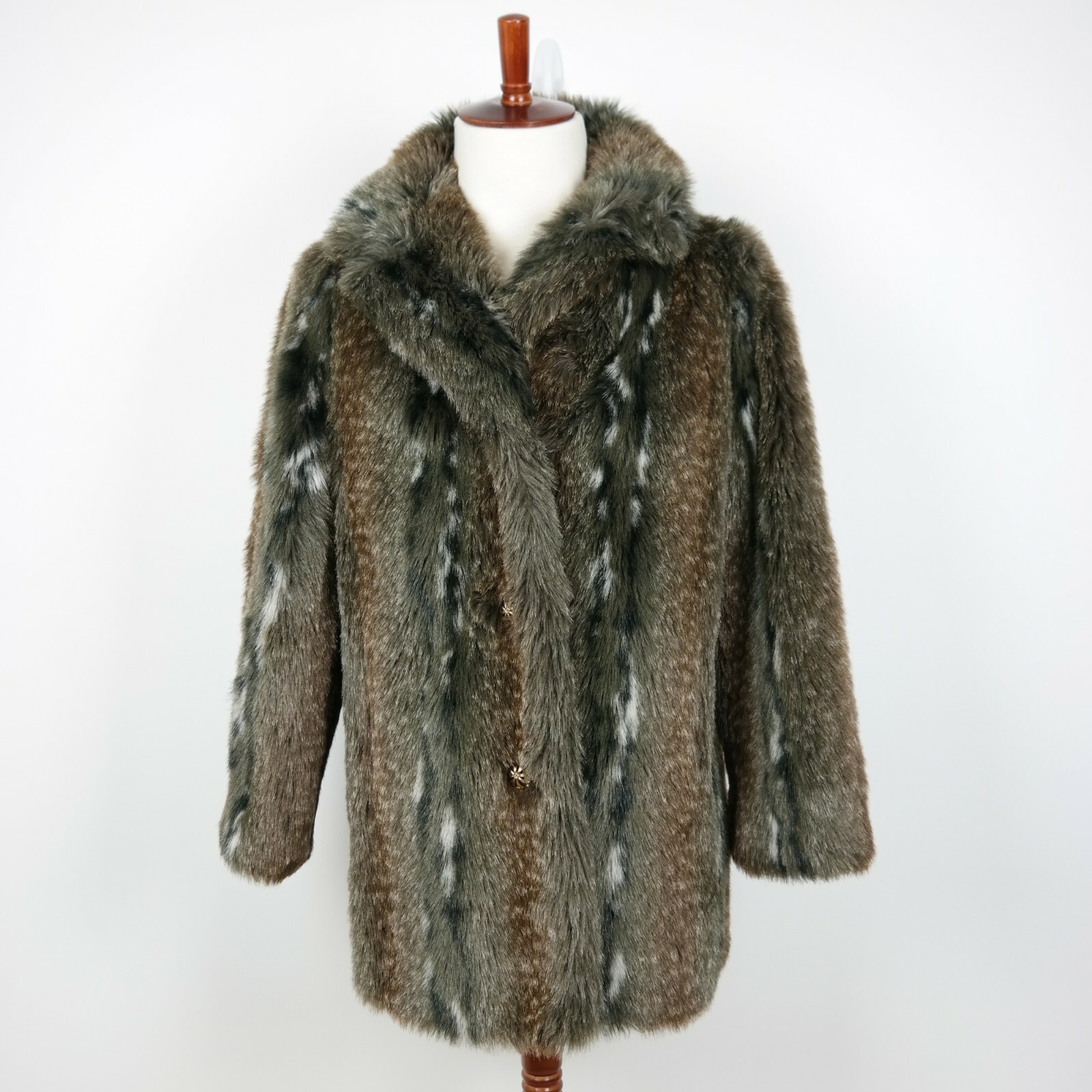 VTG 60s Tissavel France Country Pacer Faux Fur Coat Animal Print Womens Sz 16 XL