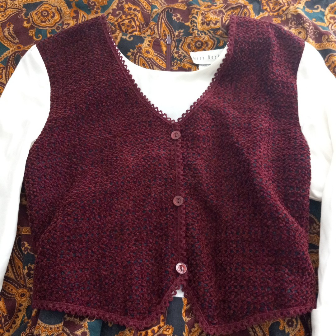 Vintage Miss Dorby Velvet Burnout Vest English Country Tapestry Dress Size 10