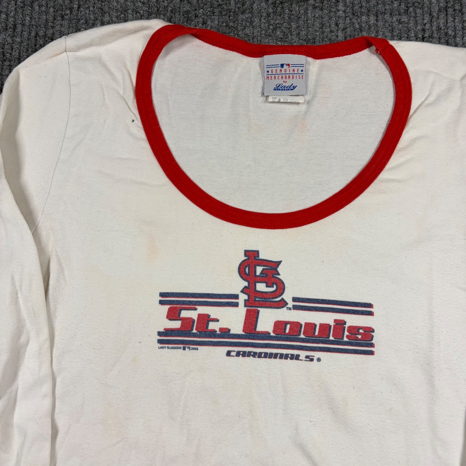 Vintage St Louis Cardinals Shirt Womens XL Lady Slugger MLB 3/4 Sleeve White Red