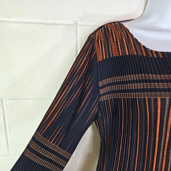 Vtg striped micro pleated long sleeve lagenlook art to wear dress Korea japan
