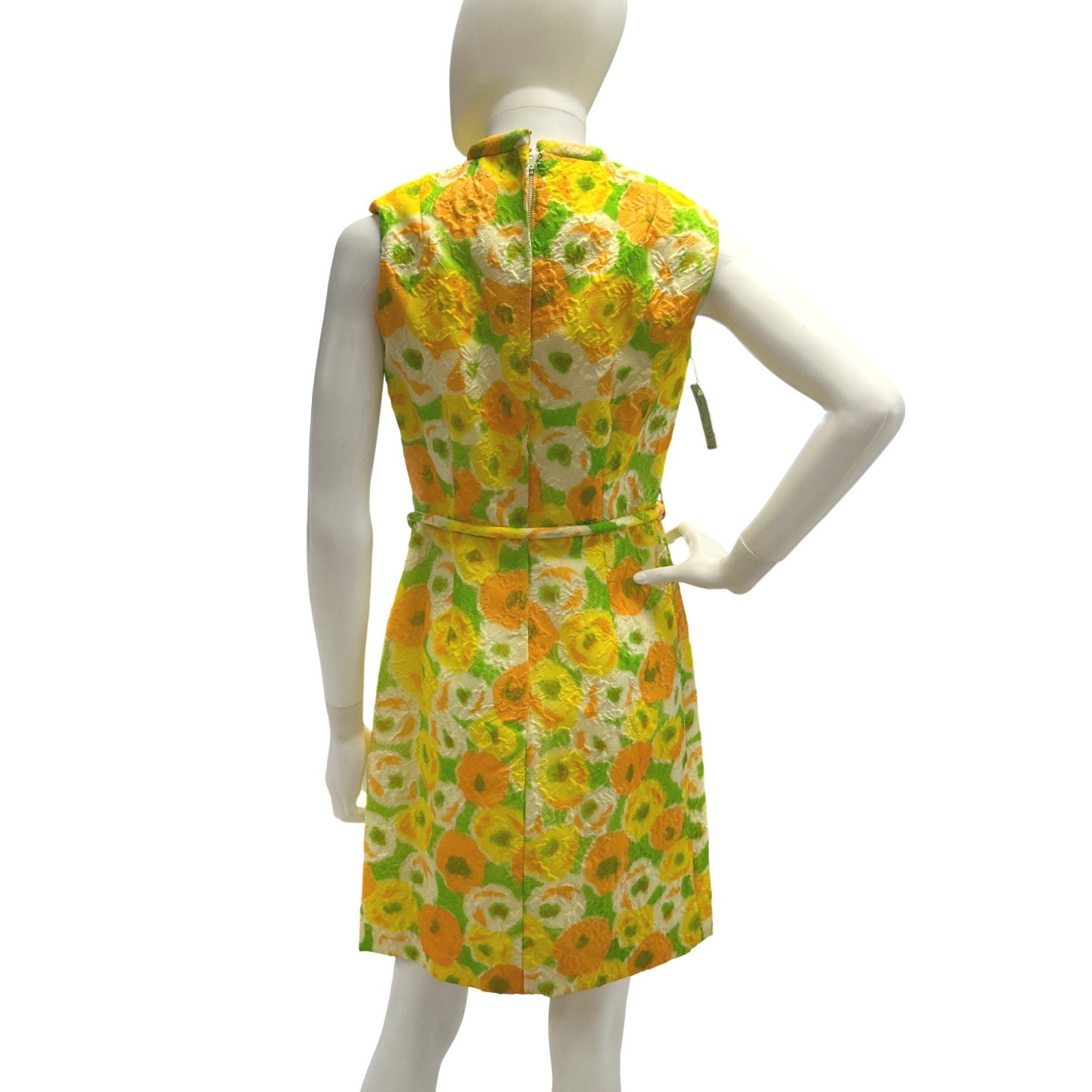 Vintage 60s Sleeveless Mod Floral Shift Dress A Line Quilted High Neck NOS JS