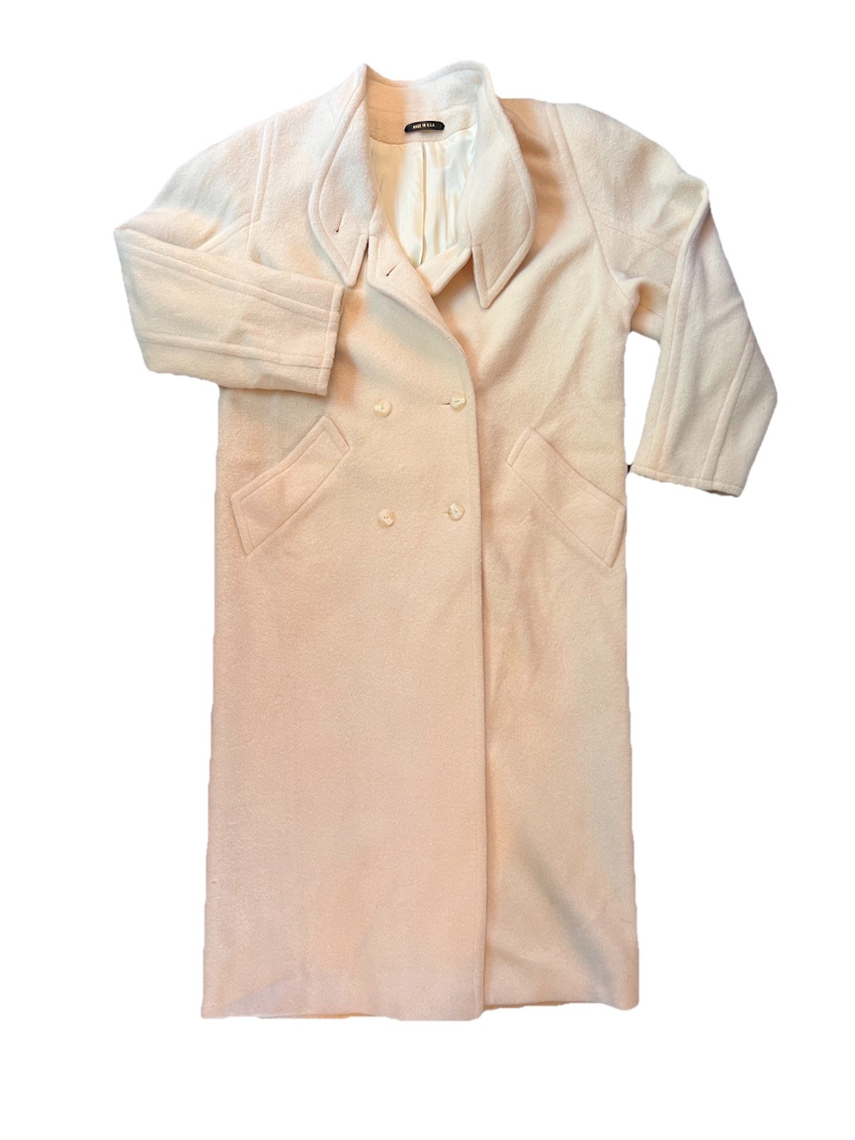 Vintage Ivory ILGWU 100% Wool Coat USA Warm 44” Long Women’s Medium Large Office